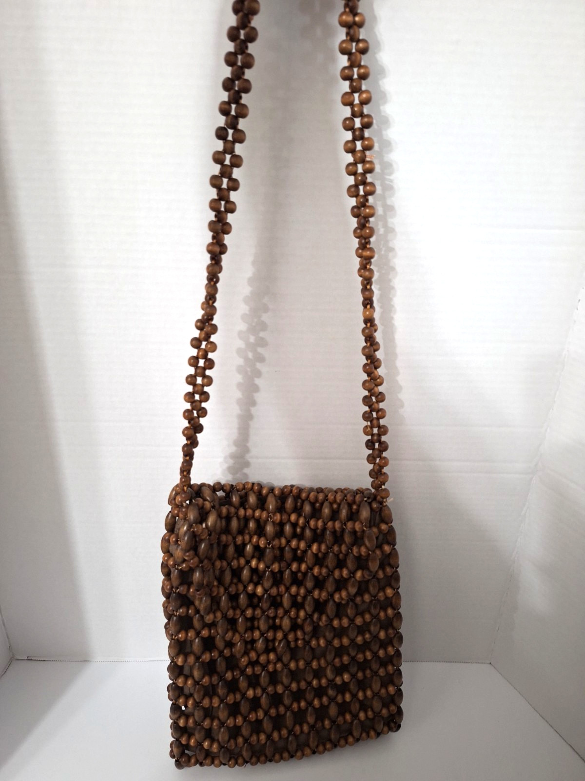 Women’s Wood Bead Crossbody Purse Brown Y2K Boho Vacation Resort Beach Festival