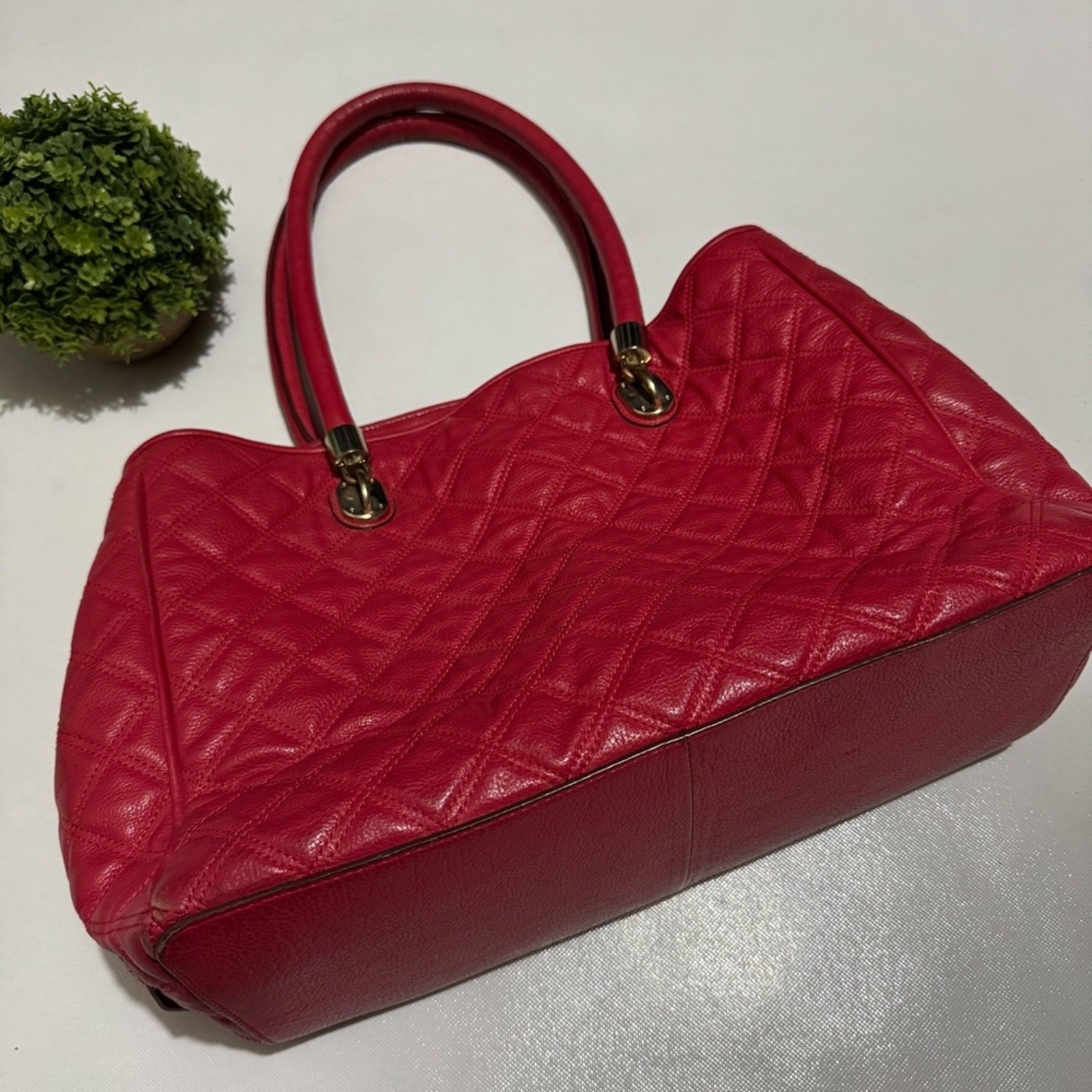 Cole Haan Red Quilted Leather Satchel Bag Purse Classic Designer Old Money
