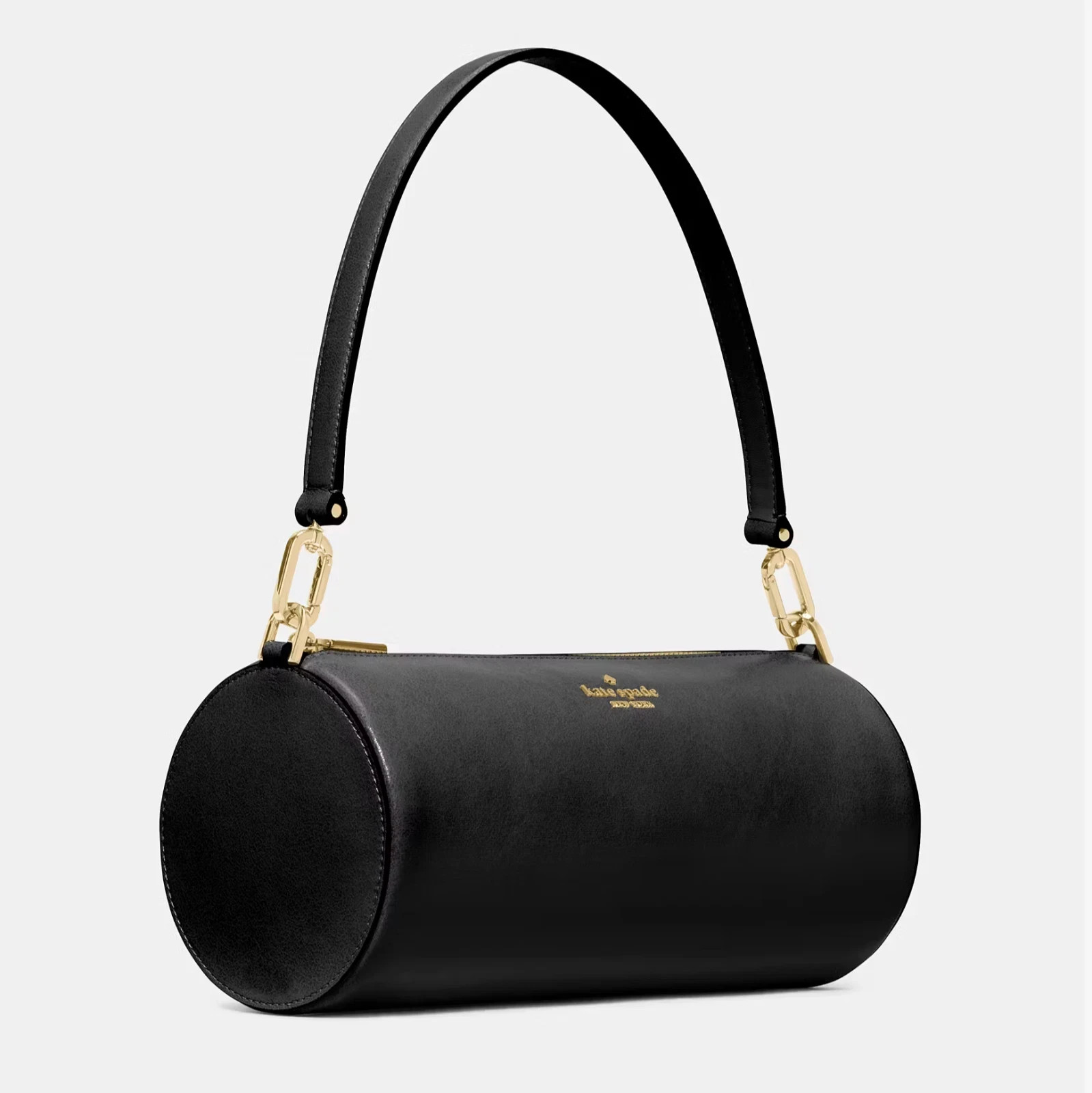 Kate Spade New York Barrel Bag in Glazed Leather Medium Shoulder Bag Black NEW