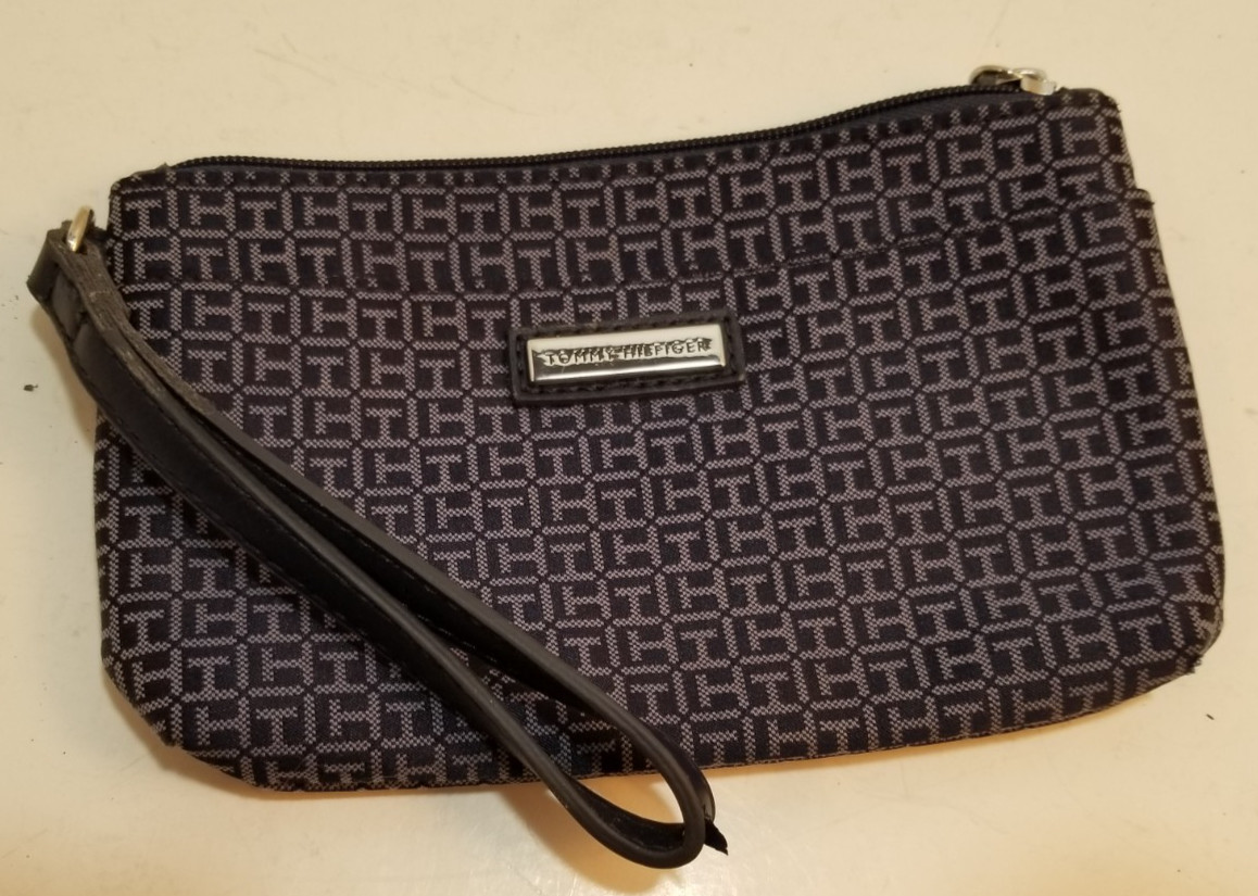 Tommy Hilfiger Womens Wristlet Wallet Navy Blue H Monogram Jacquard 7.75×5
