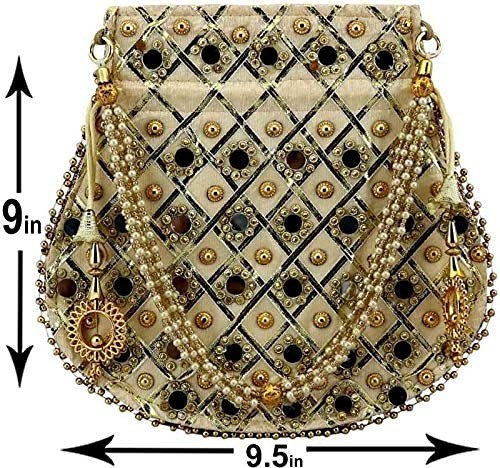 Gems & Jewellery Gold Potli Wristlets Ethnic Bag For Women | Designer Rajasthani