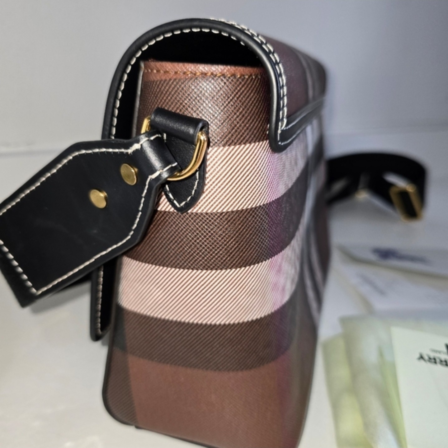 Burberry Dark Birch Brown Giant Check Crossbody note bag with Reciept 8071385