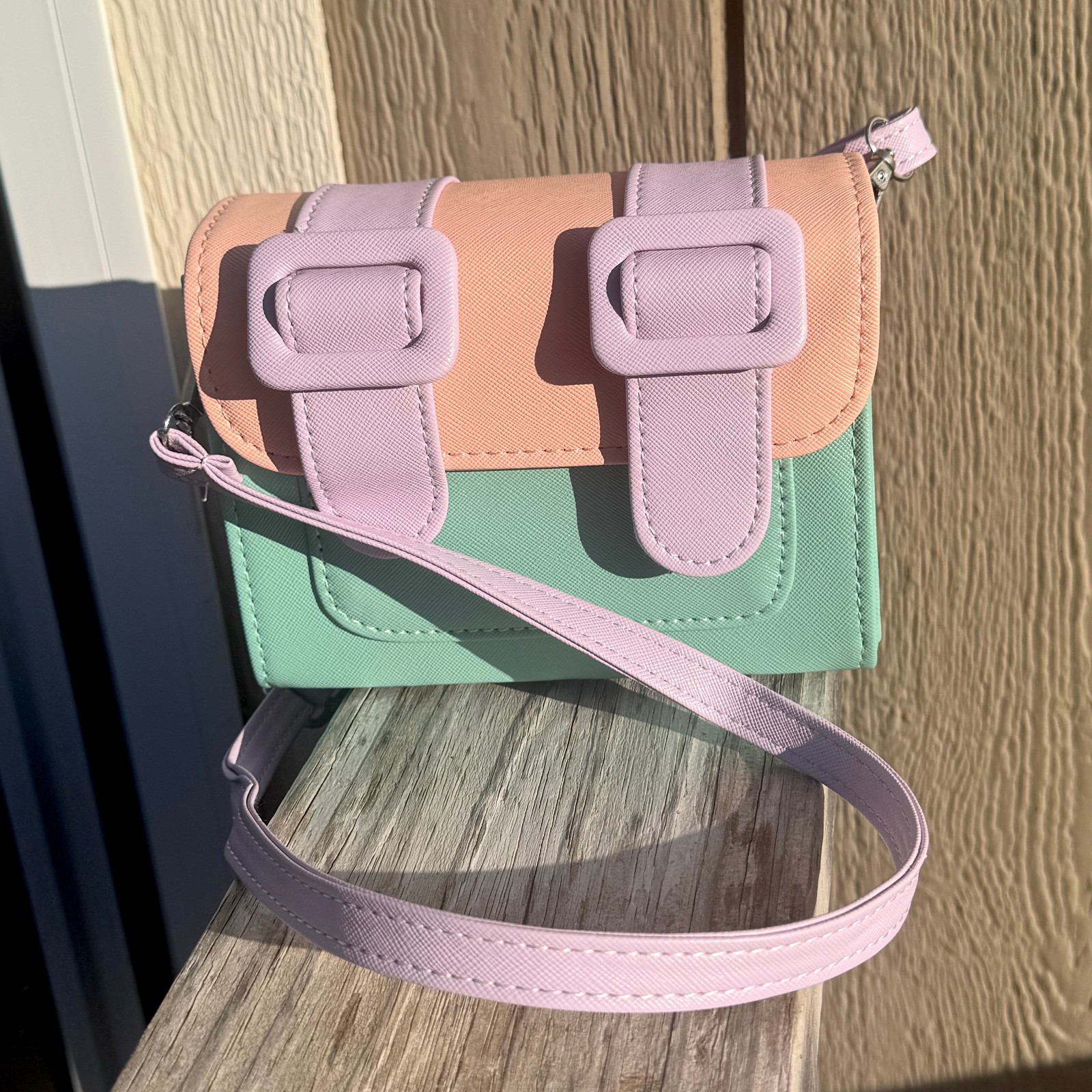 Pastel Block Buckle Cross Body Purse Bag Mint Green, Lilac Purple, Peach