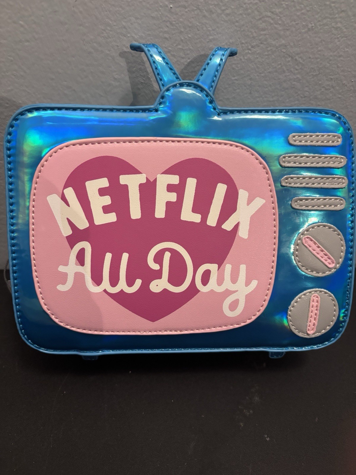 Movie Lovers teal and pink statement crossbody purse
