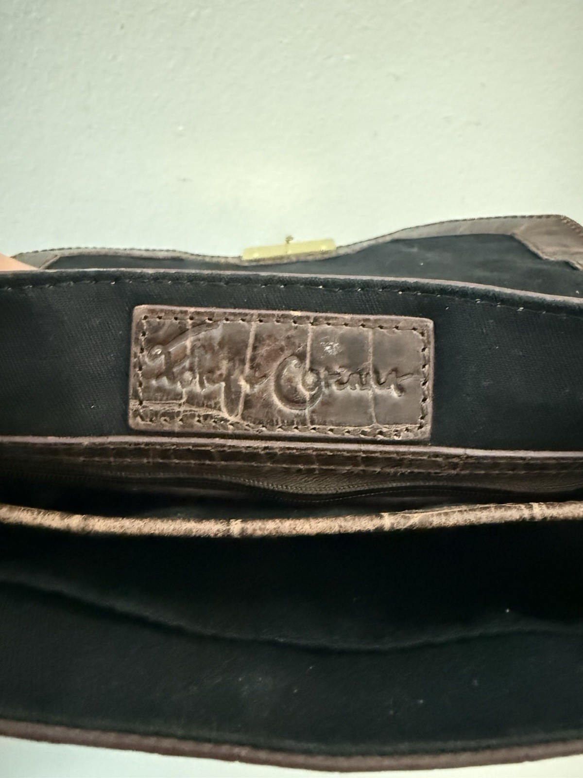 Brown Foley + Corinna Cocodrille Leather Vintage Crossbody Bag