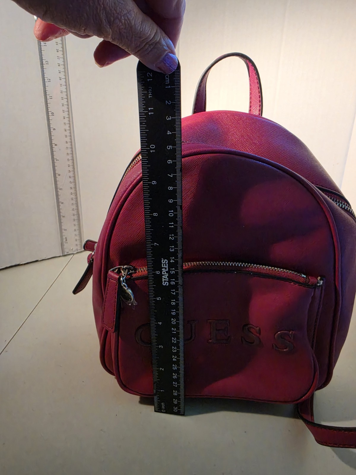 Guess Backpack Womens Mini Pink Faux Leather Logo Zip Adjustable Straps Casual