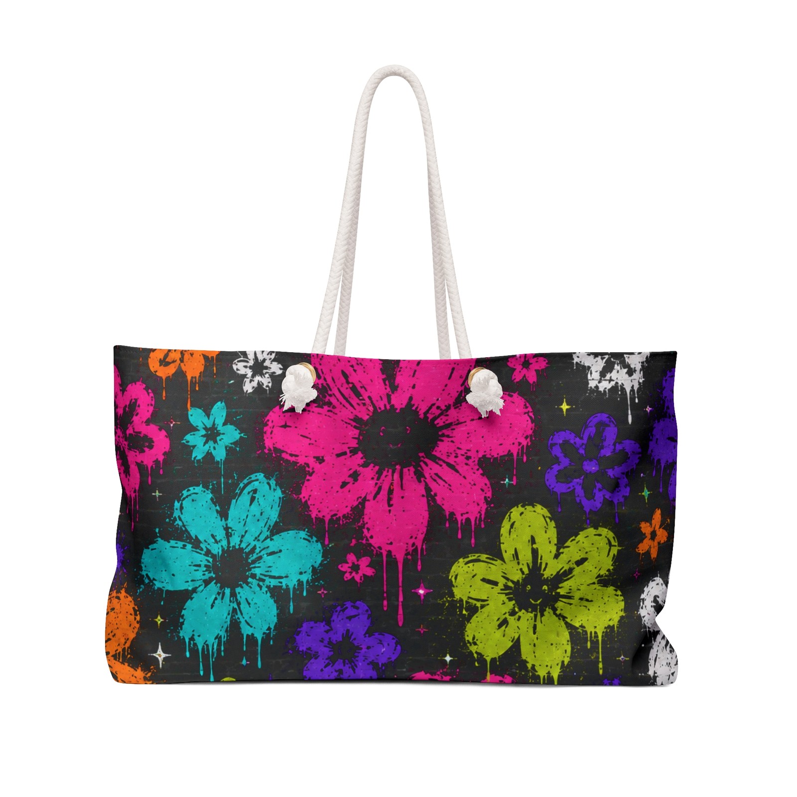 Neon Floral Weekender Bag — Colorful Paint-Splash Travel Tote