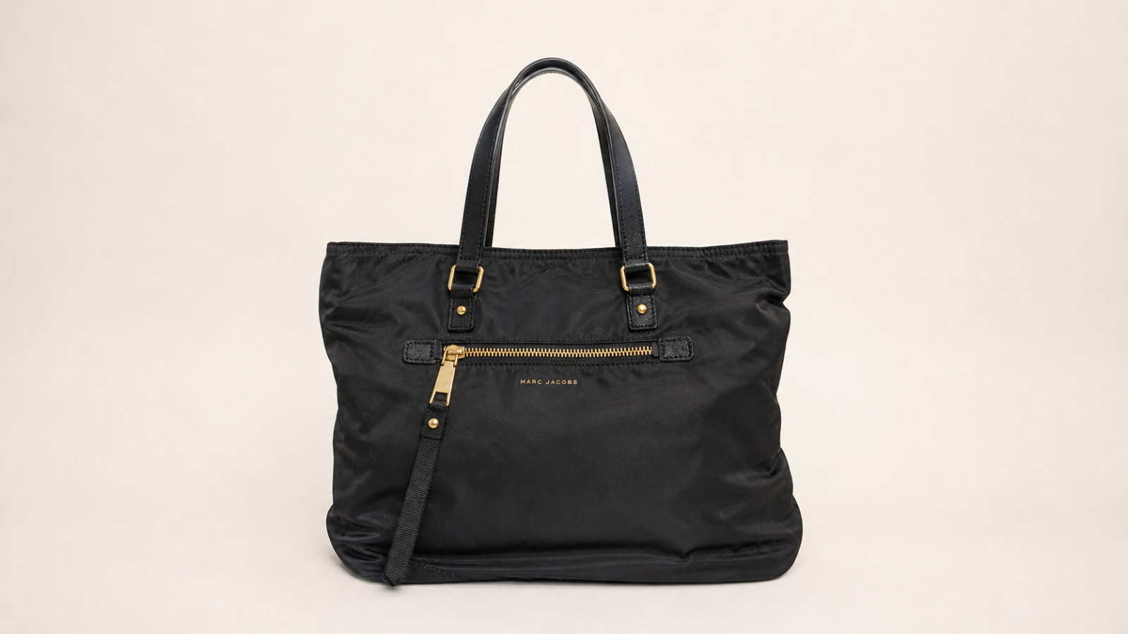 Marc Jacobs Black Nylon Tote Work Shoulder Bag Gold Hardware 15 x 12