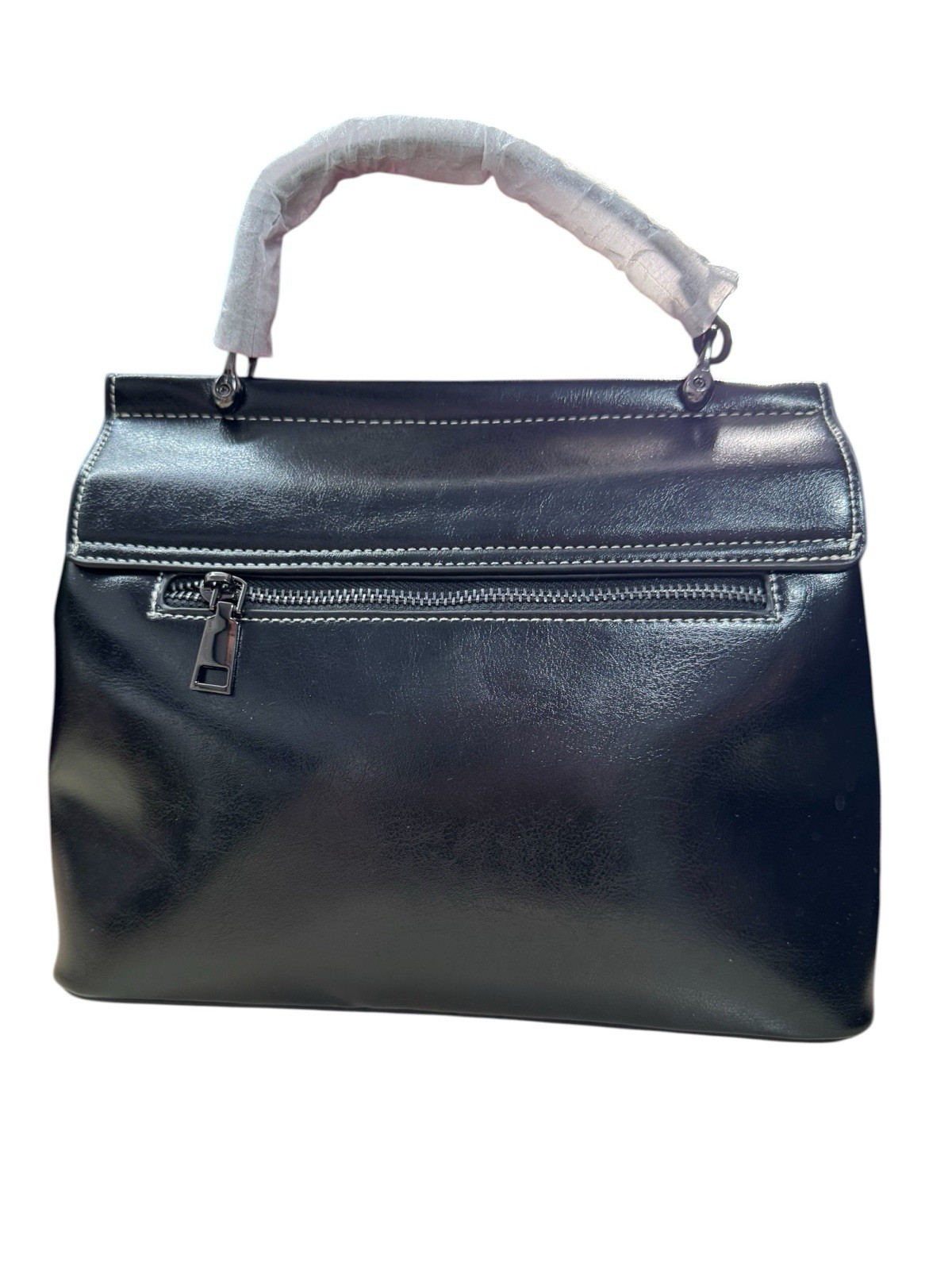 Structured Top Handle Black Leather Satchel Purse Bag Minimalist Quiet Luxury