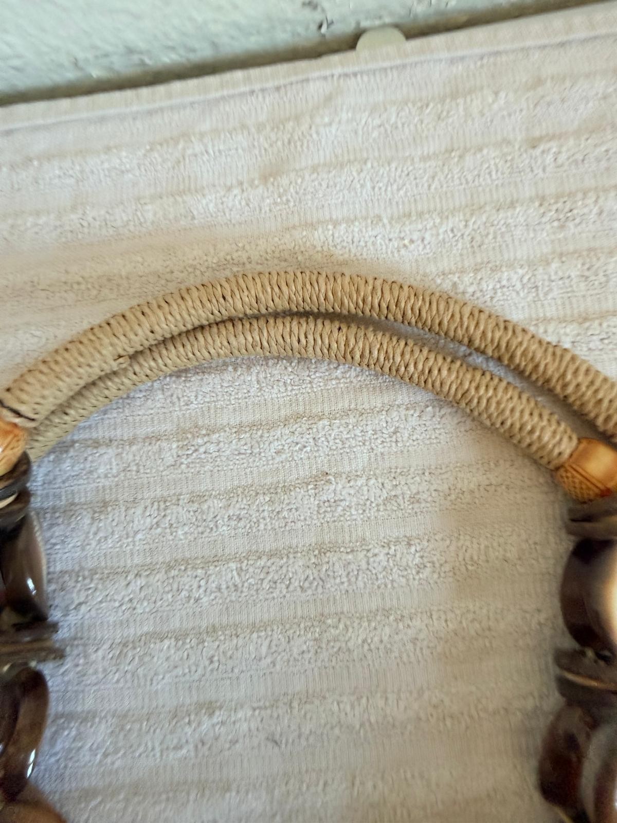 VTG Sun N Sand Woven Straw Shell Handle Tote Beach Bag Boho