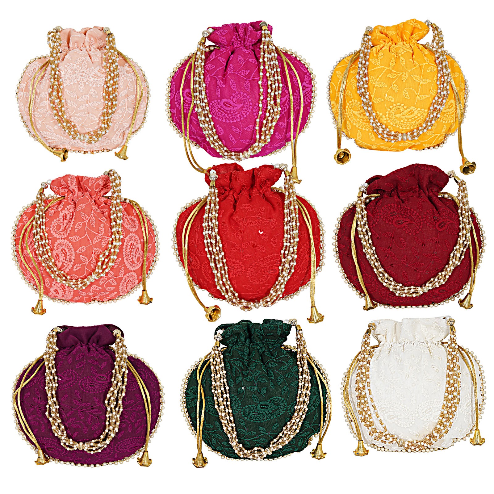20 PC Potli Bag For Women Ethnic Designer Embroidery Work Batwa Pearls Clutch
