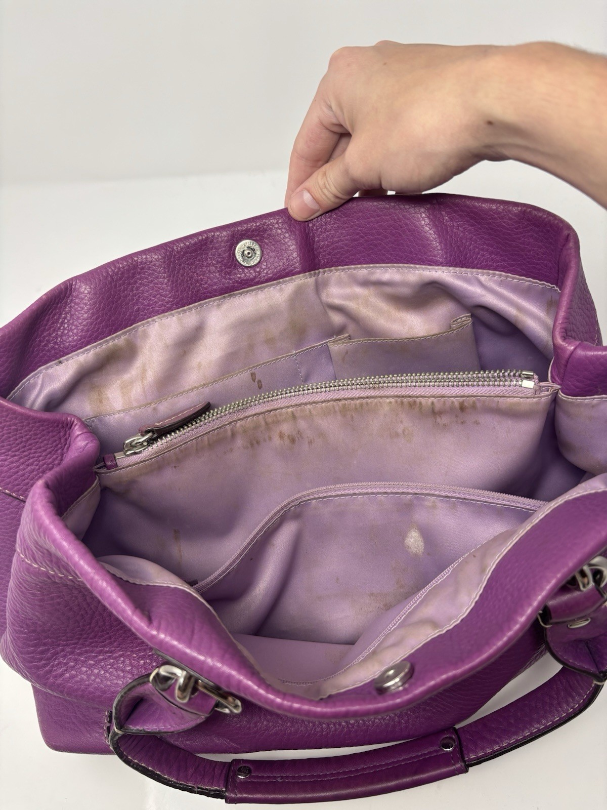 Coach Penelope Purple Pebbled Satchel Top Handle Bag Large Zip With Dust Bag