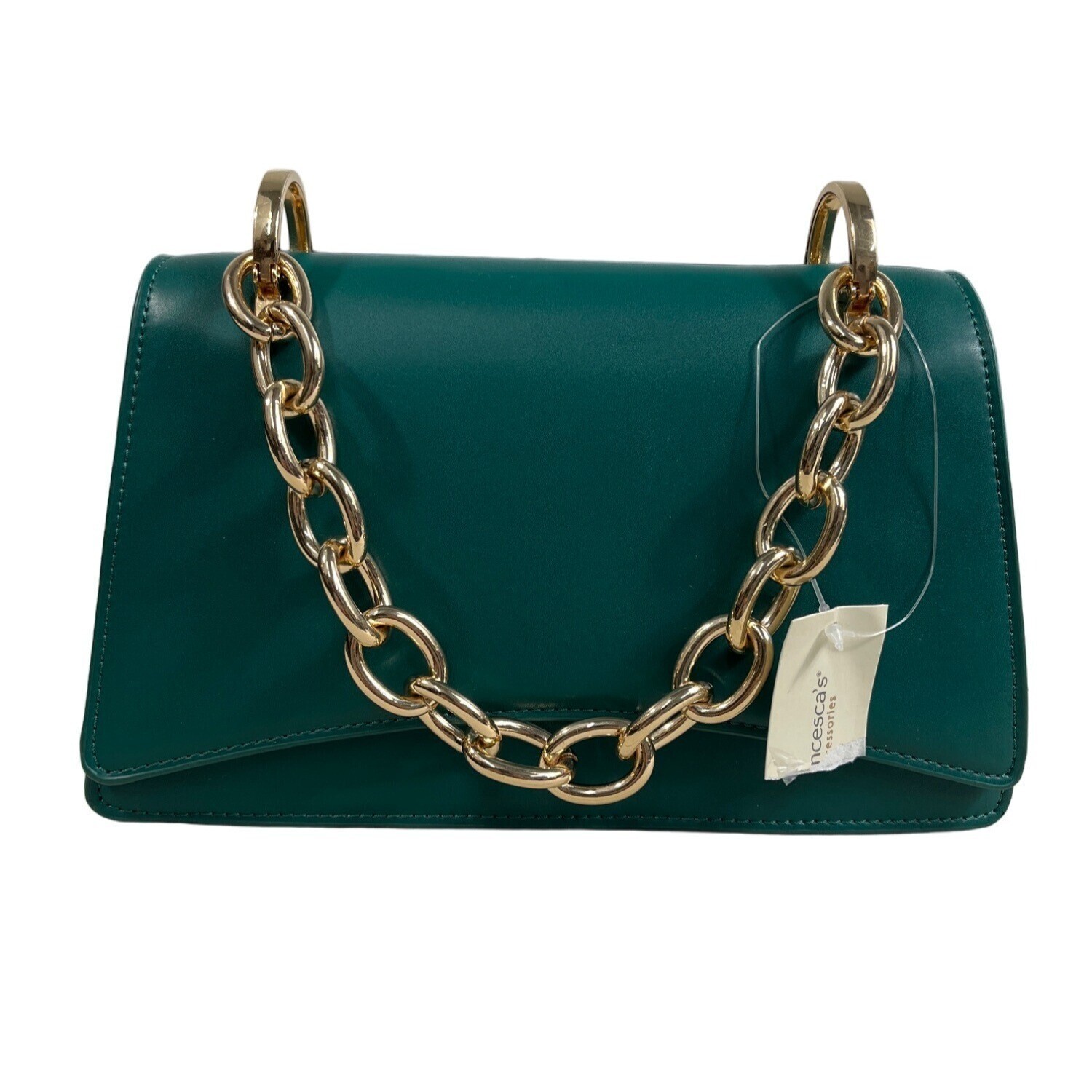 Francesca’s Women Green Trapez Hourglass Chain Top Hand Bag Sz M