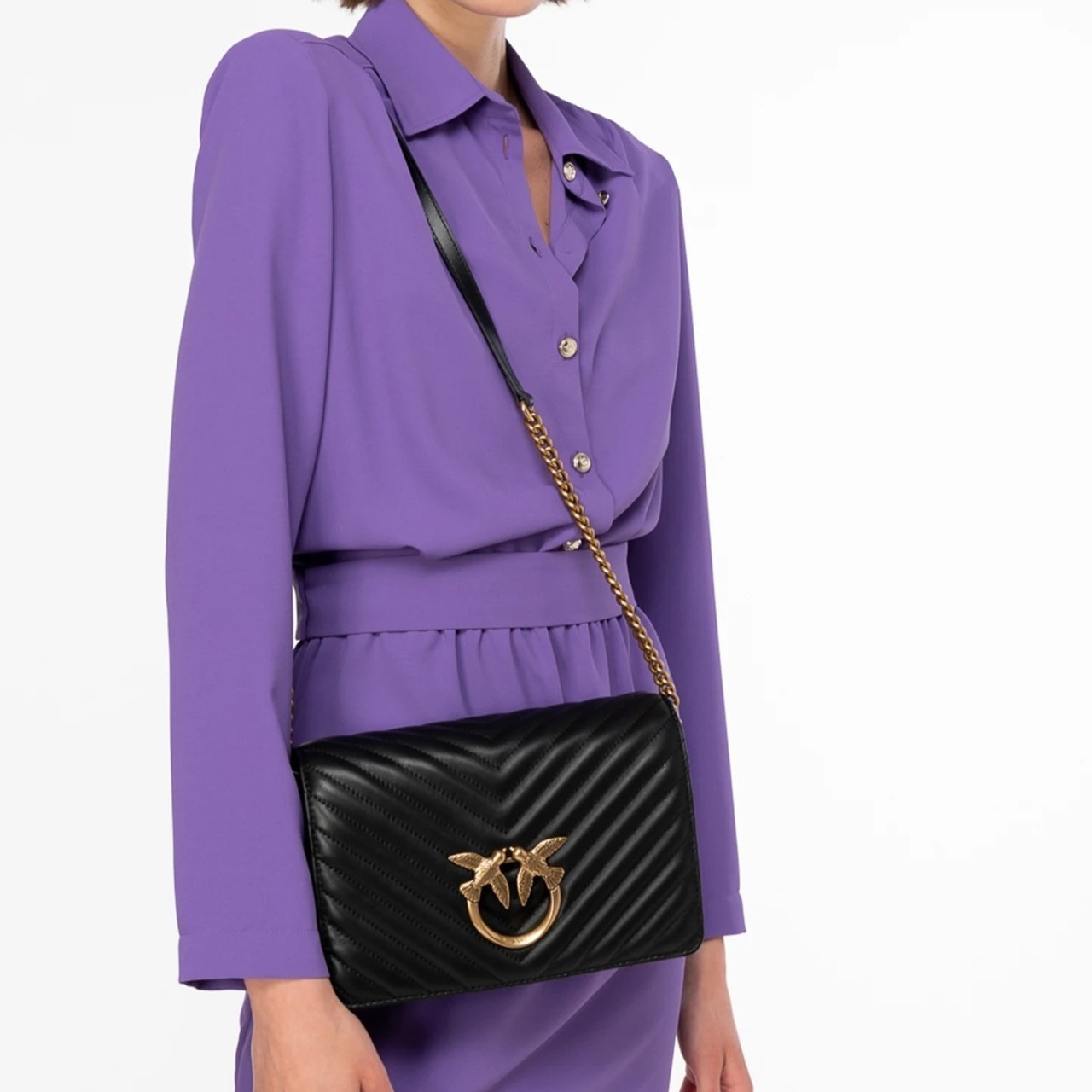 PINKO Love Click Classic Bag Z99Q BLACK Sheepskin Leather