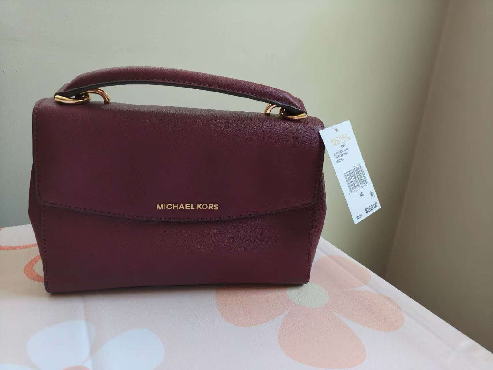 Michael Kors Ava Medium Satchel Burgundy Saffiano Leather NWT Dust Bag