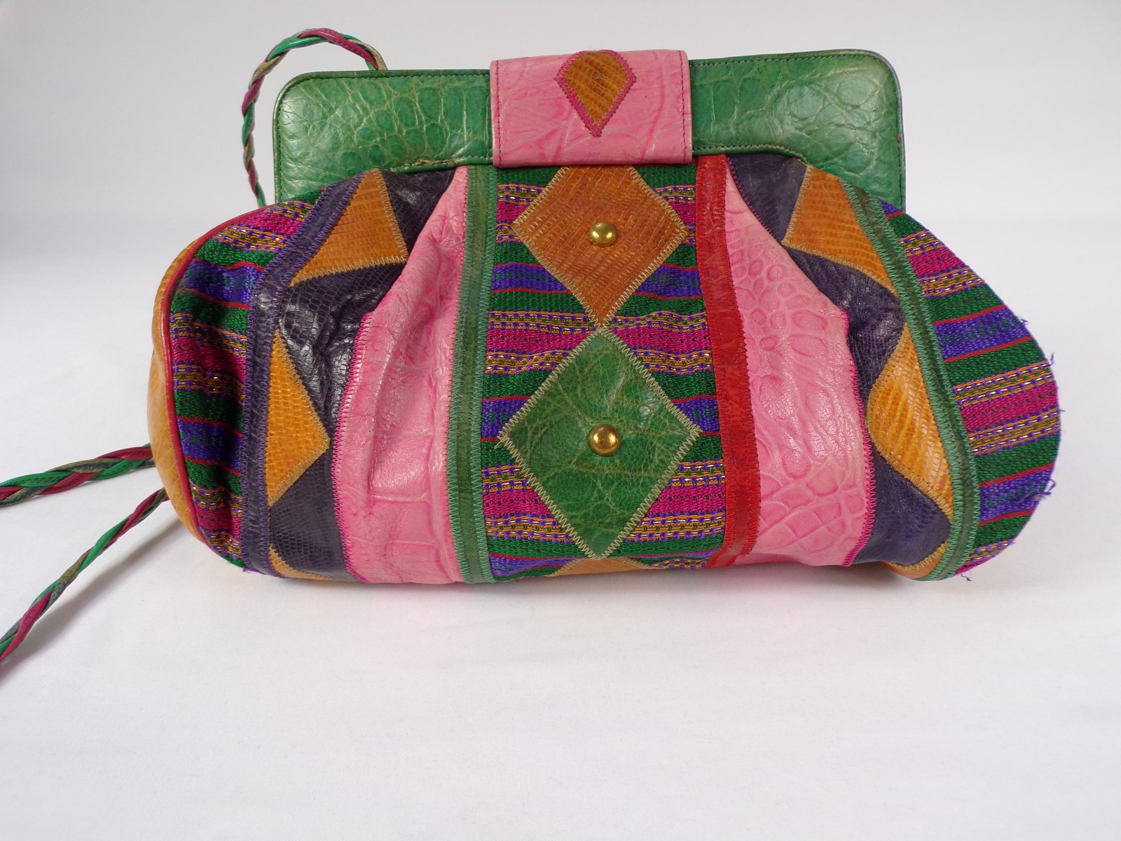 RARE Vintage Sharif USA Patchwork Leather Shoulder Bag Lined Snap Close C26