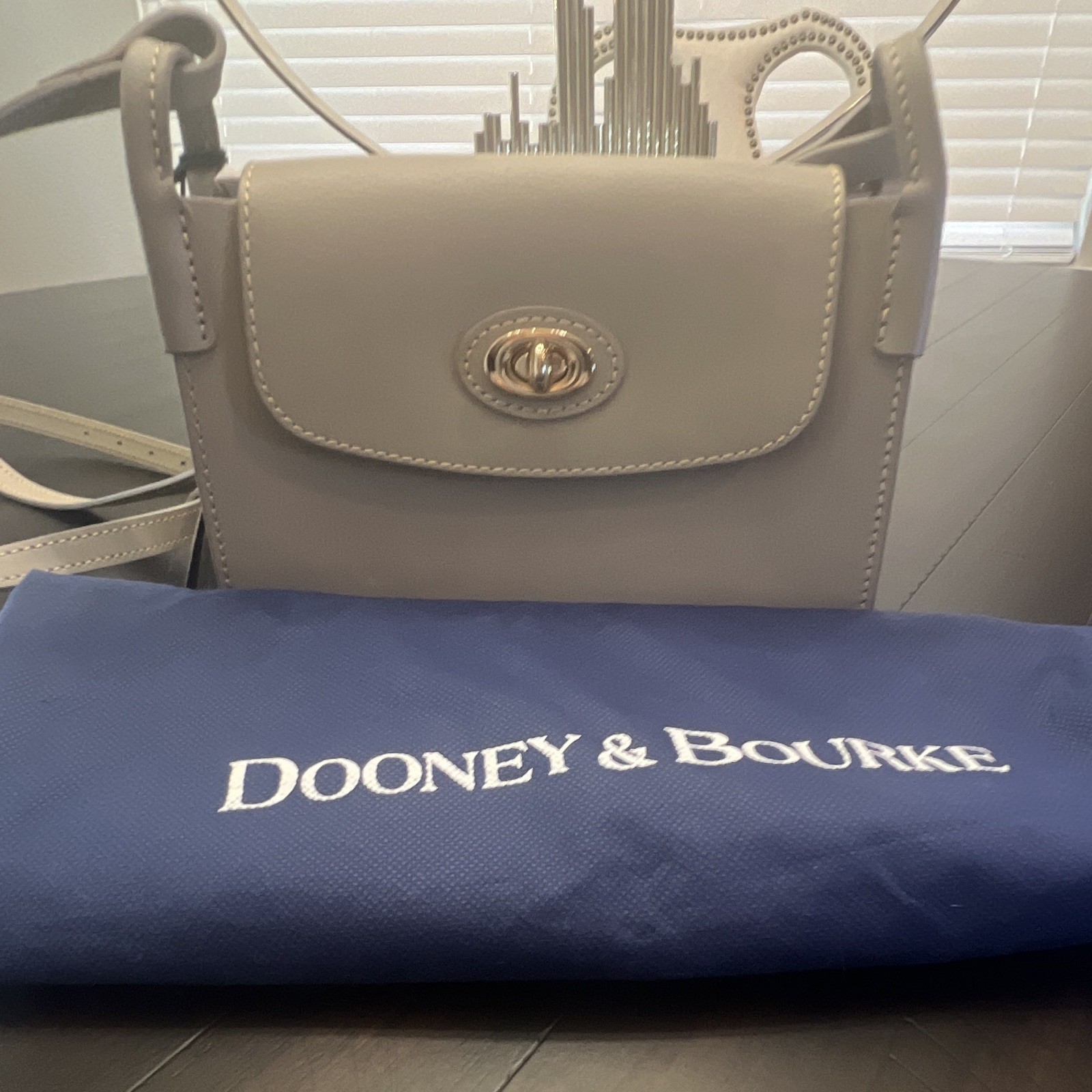 Dooney & Bourke Gray Small Crossbody Turn Lock Gold Hardware Adjustable Strap