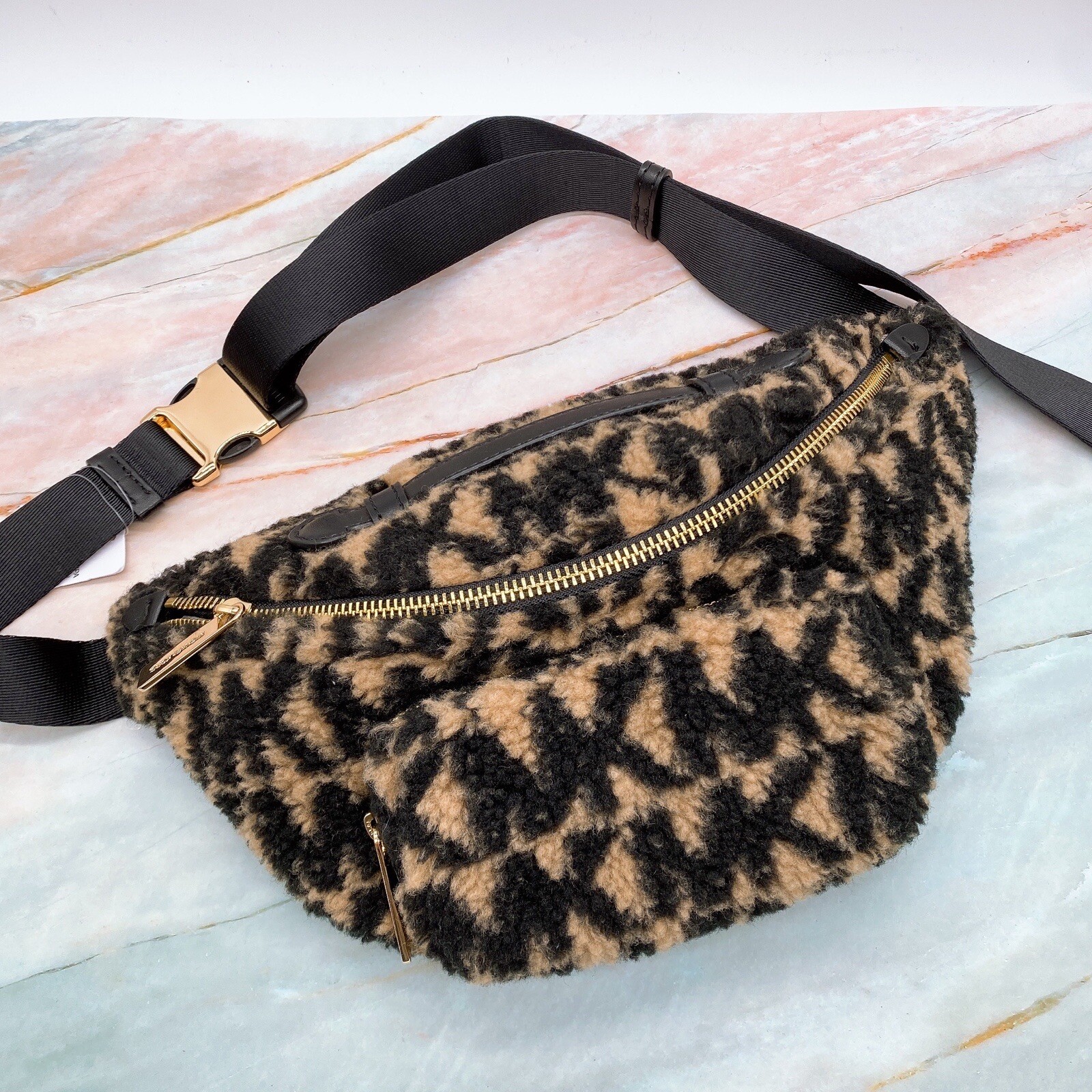 Michael Kors Erin Medium Waist Bag Fannypack Camel Black MK Multi Fur