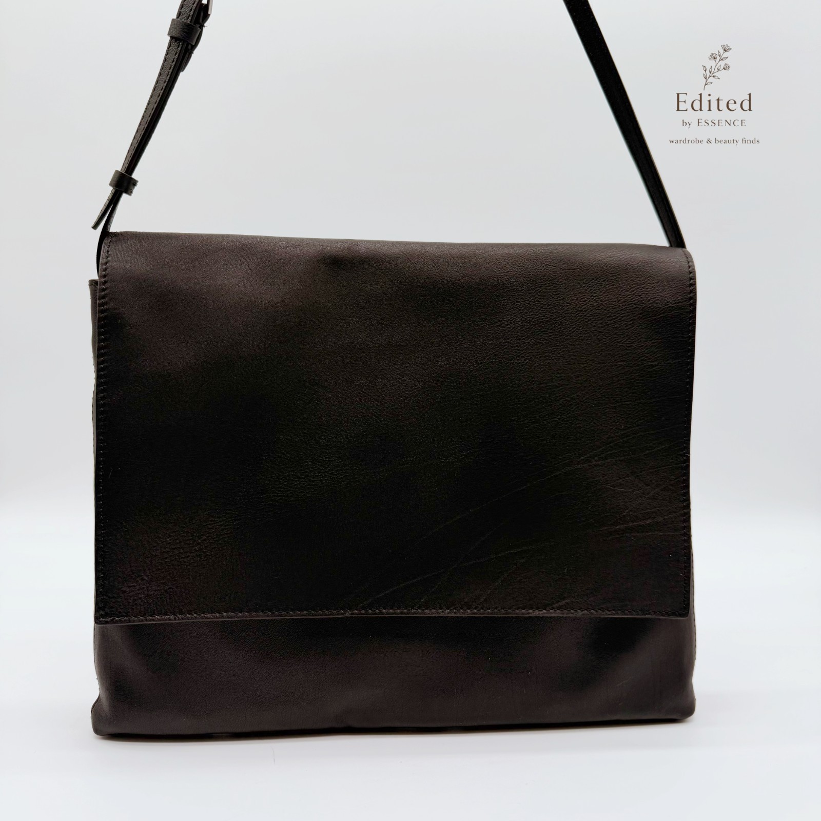 Black Calfskin Minimal Top Handle Bag with dust bag