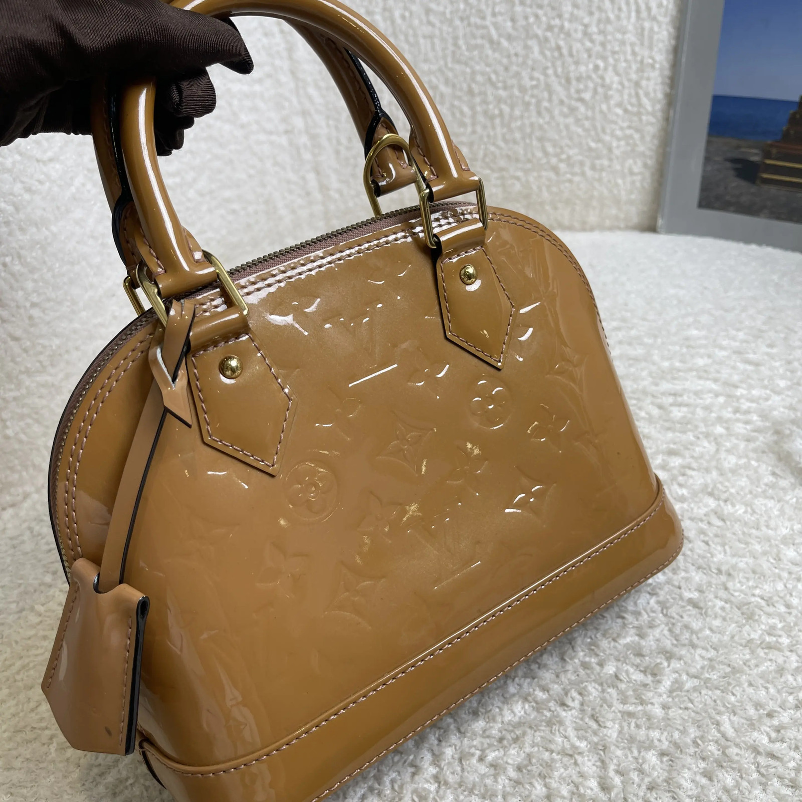 Louis Vuitton Alma BB Vernis Patent Leather Nude Crossbody Bag