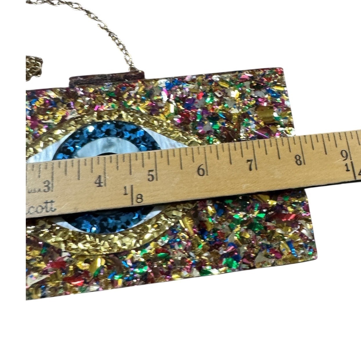 Evil Eye Clutch Purse Resin Confetti Sparkle Crossbody Chain Strap Party