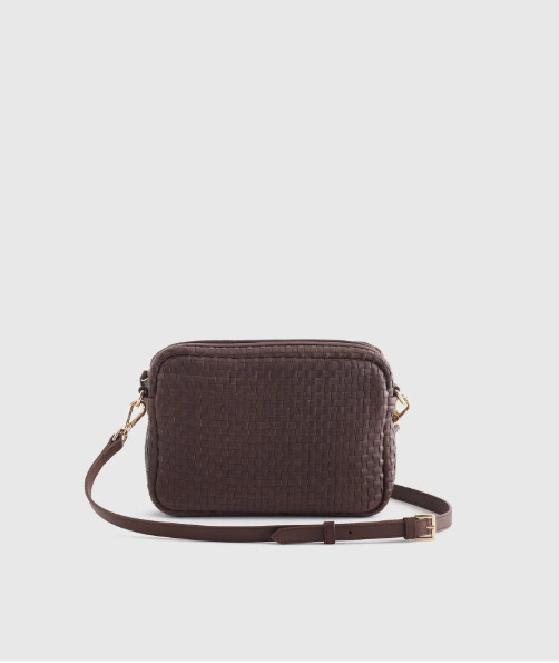 NWT QUINCE ITALIAN LEATHER HANDWOVEN CROSSBODY BAG DARK BROWN HANDBAG MSRP $102