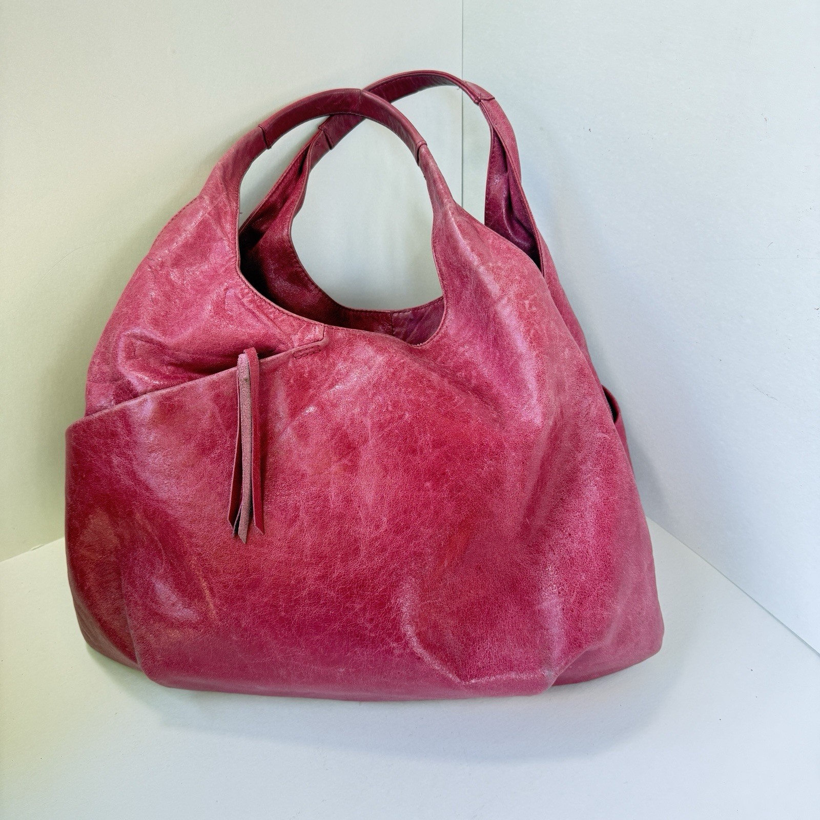 Gianni Chiarini Lg Fuchsia Pink Purple Distressd Soft Leather Shoulder Bag Purse