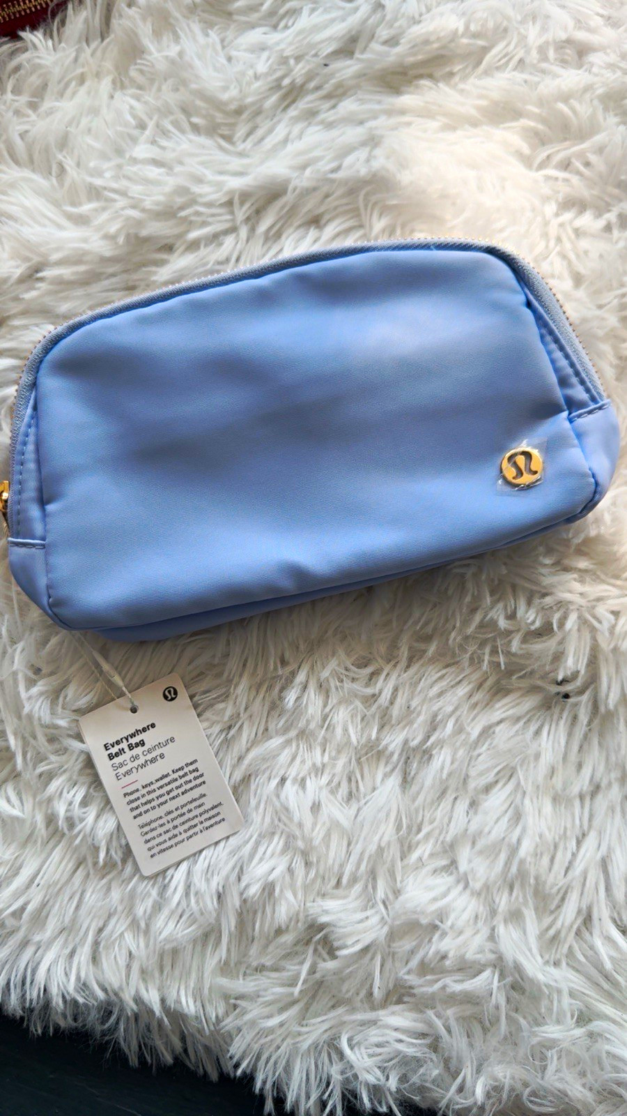 lululemon athletica Light Blue Belt Bag Zip Top Adjustable Strap Gold Hardware