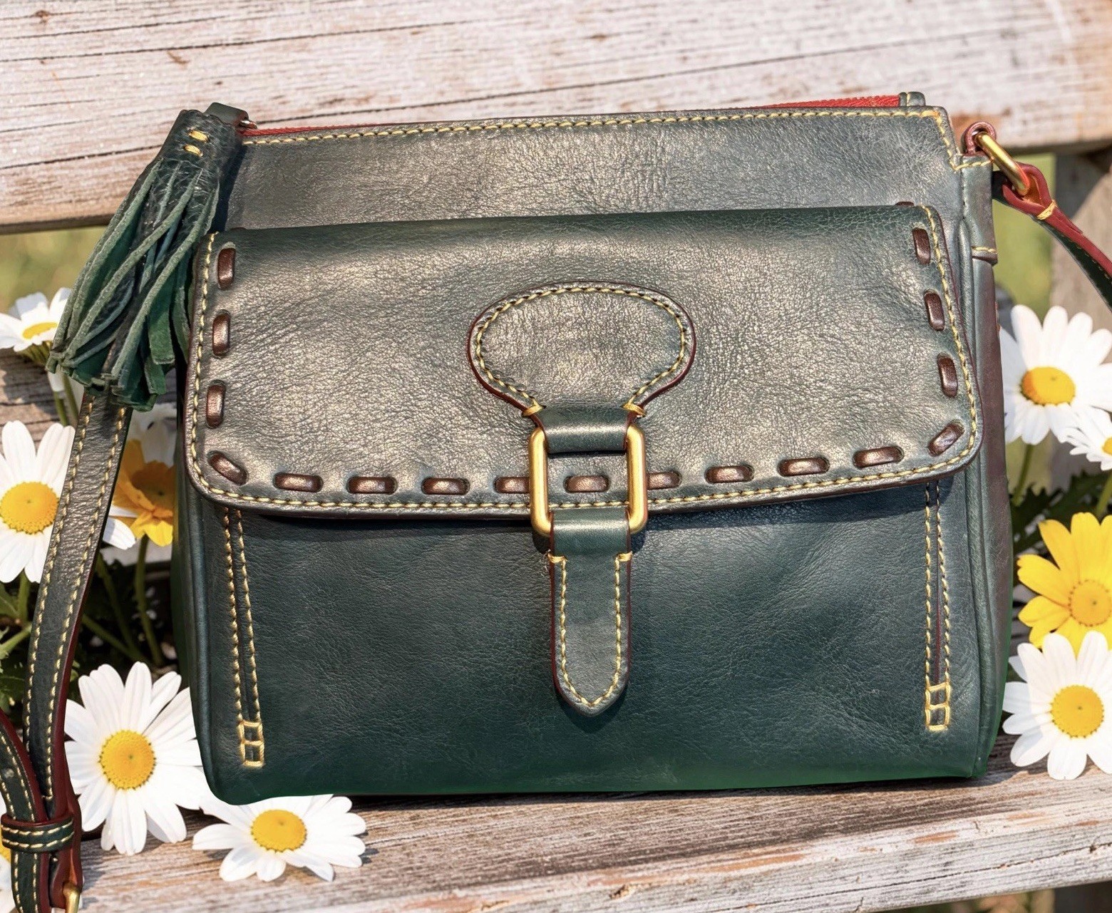 Dooney Bourke Teal Blue Green Florentine Leather Front Pocket Crossbody Bag