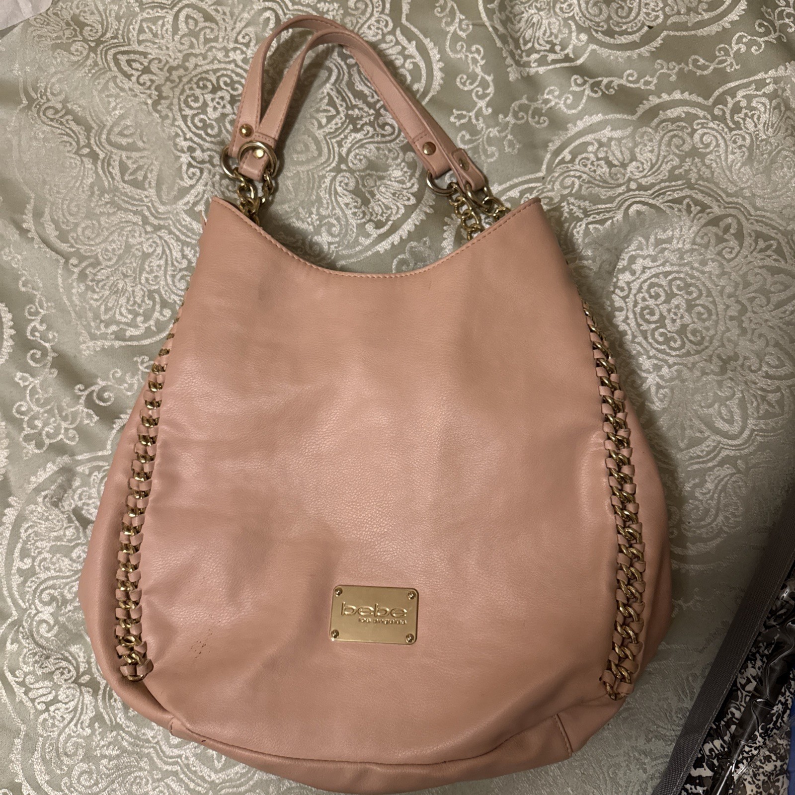 Bebe Colette NWOT Triple Entry Purse Bag Gold Chain Trim Satchel