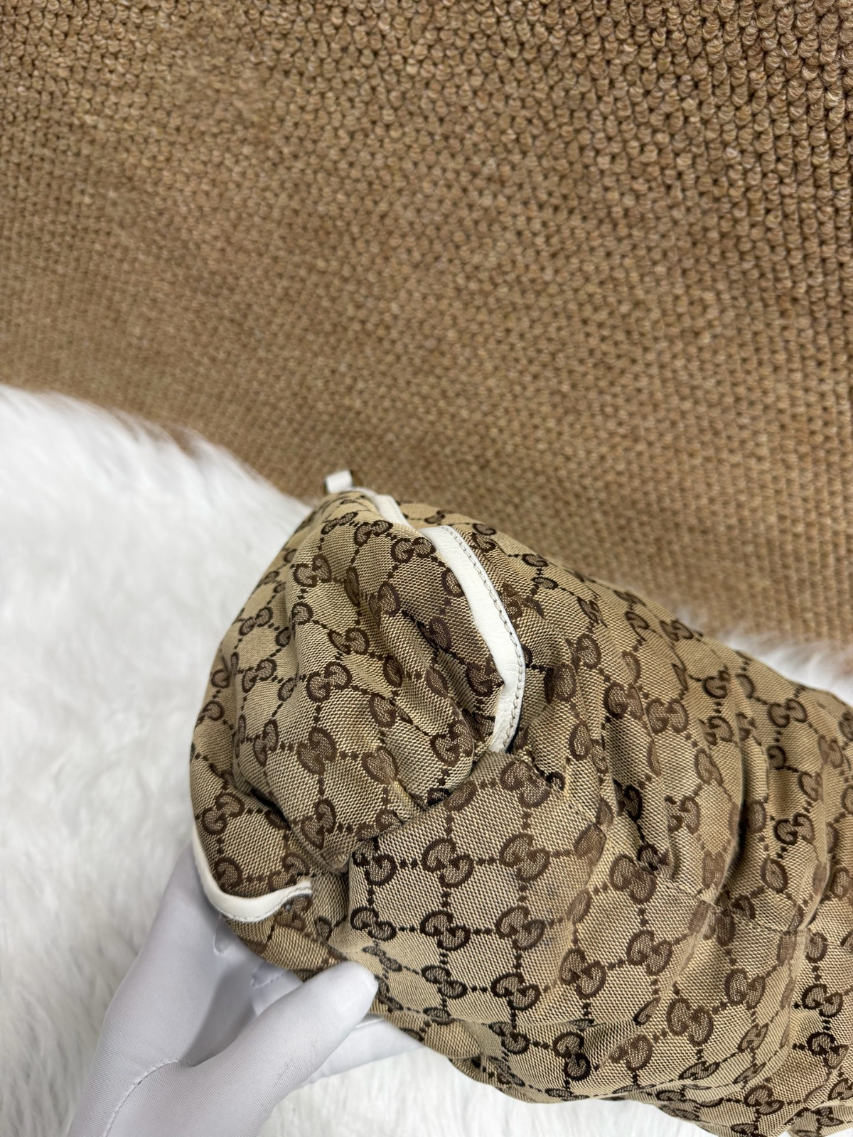 Authentic Gucci Vintage Monogram Hobo Monogram Canvas and Leather Hobo Bag eBay