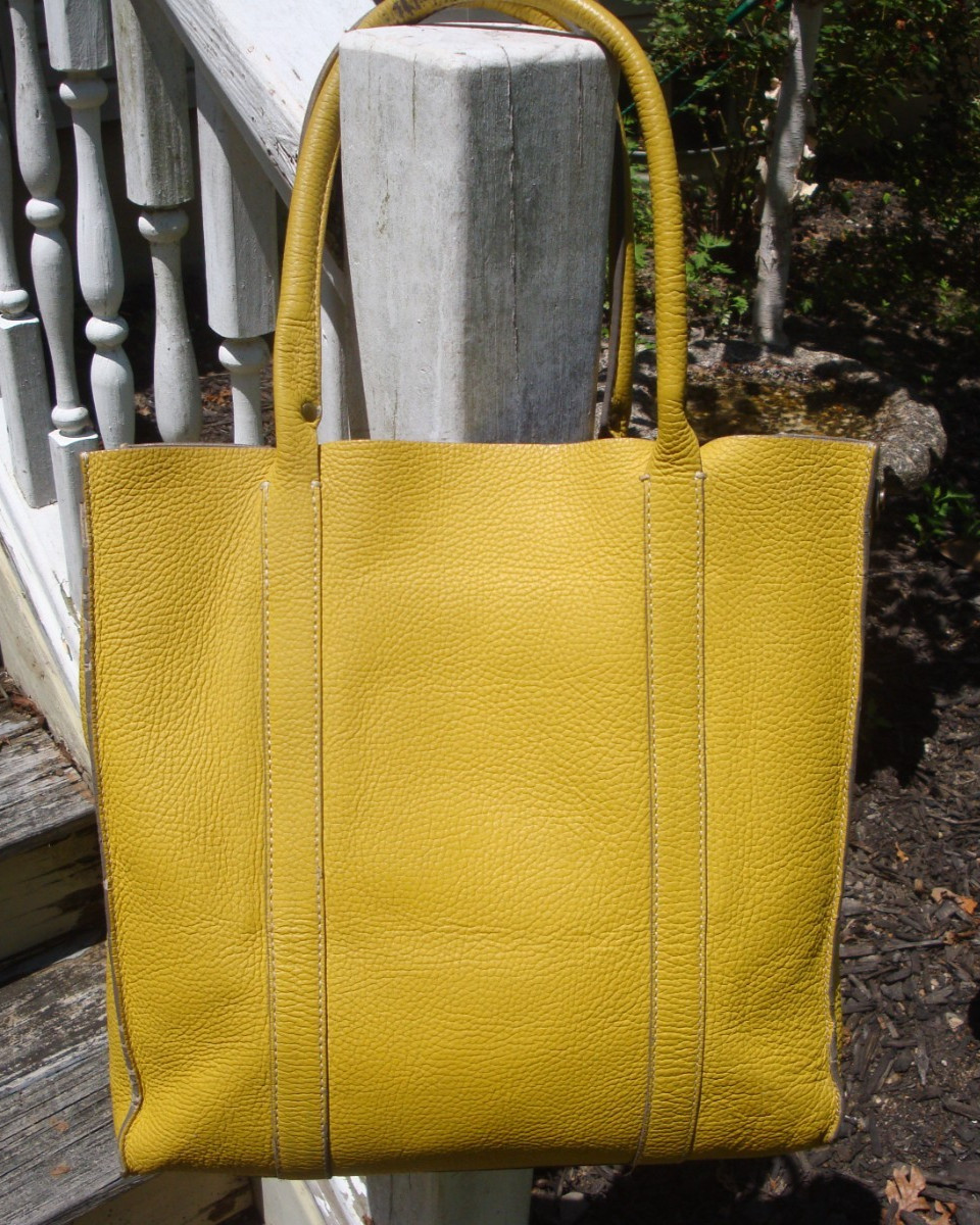 J CREW Distressed Yellow Leather Tote Large Hobo Handbag Boho Borge Garveri