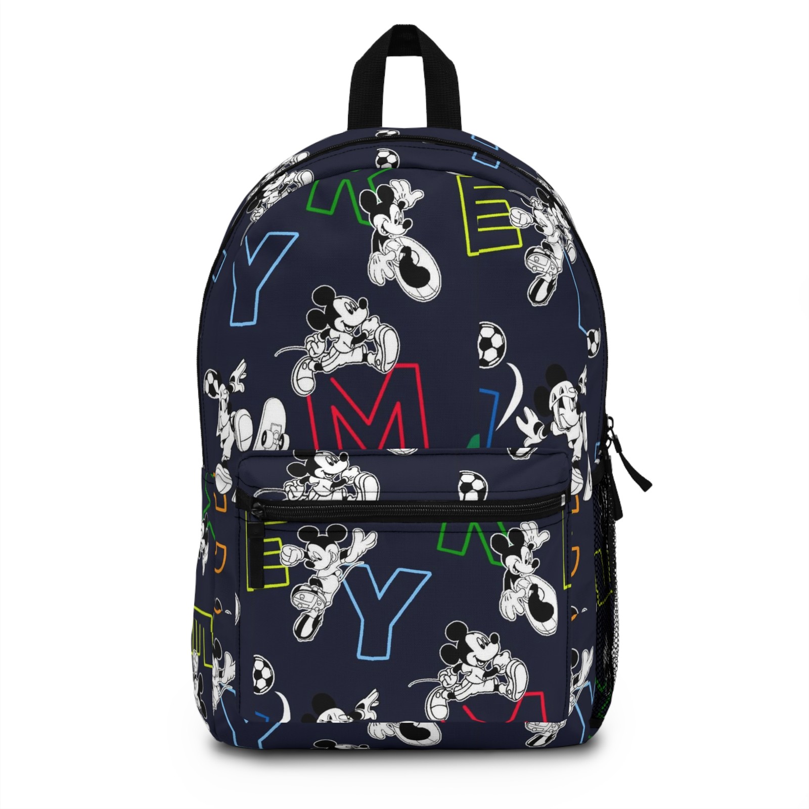 Vintage Cartoon Mickey Pattern Backpack | Neon Letter Print