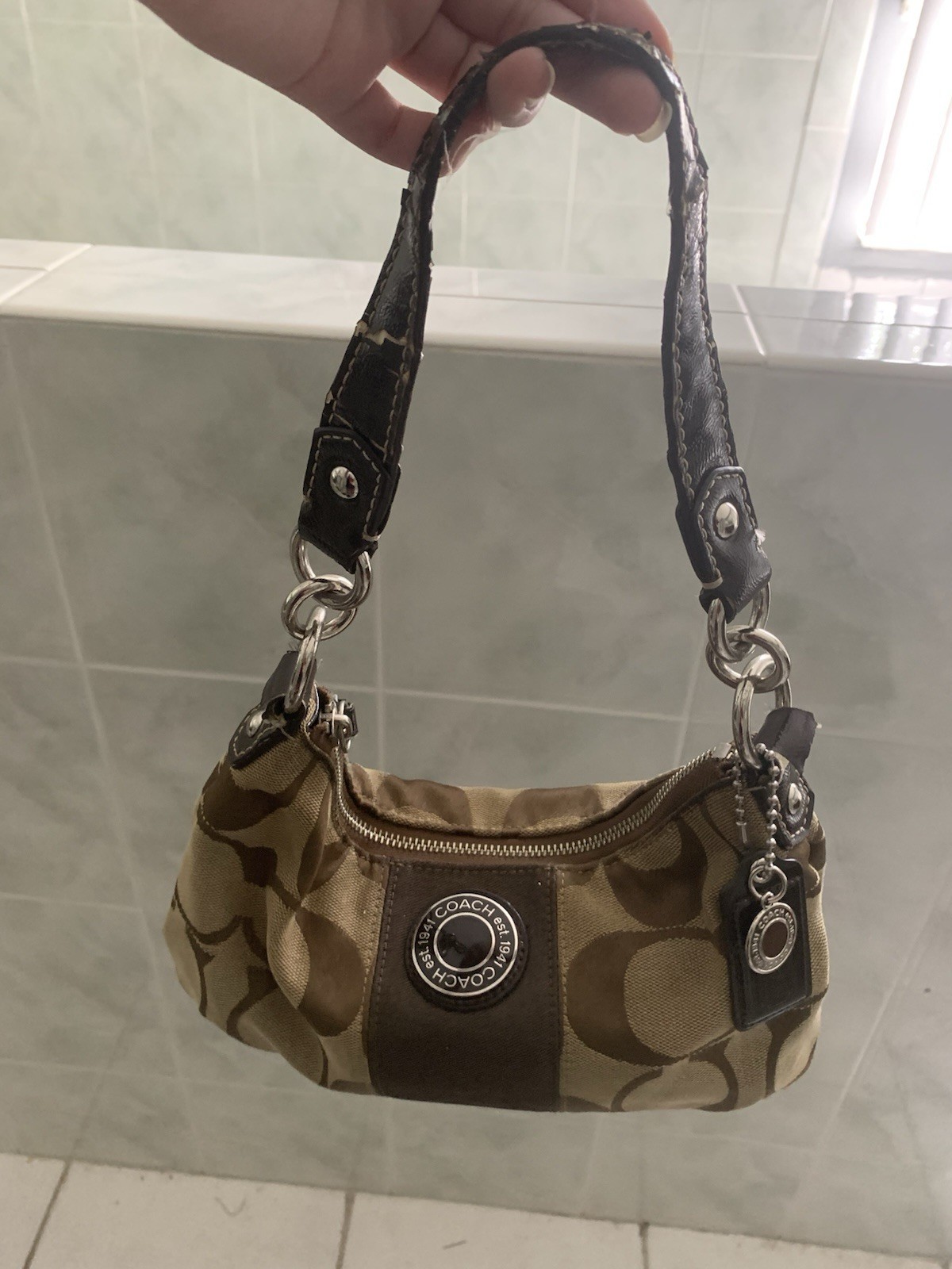 Vintage Coach Signature Brown Stripe Demi Bag F19218 – READ Description