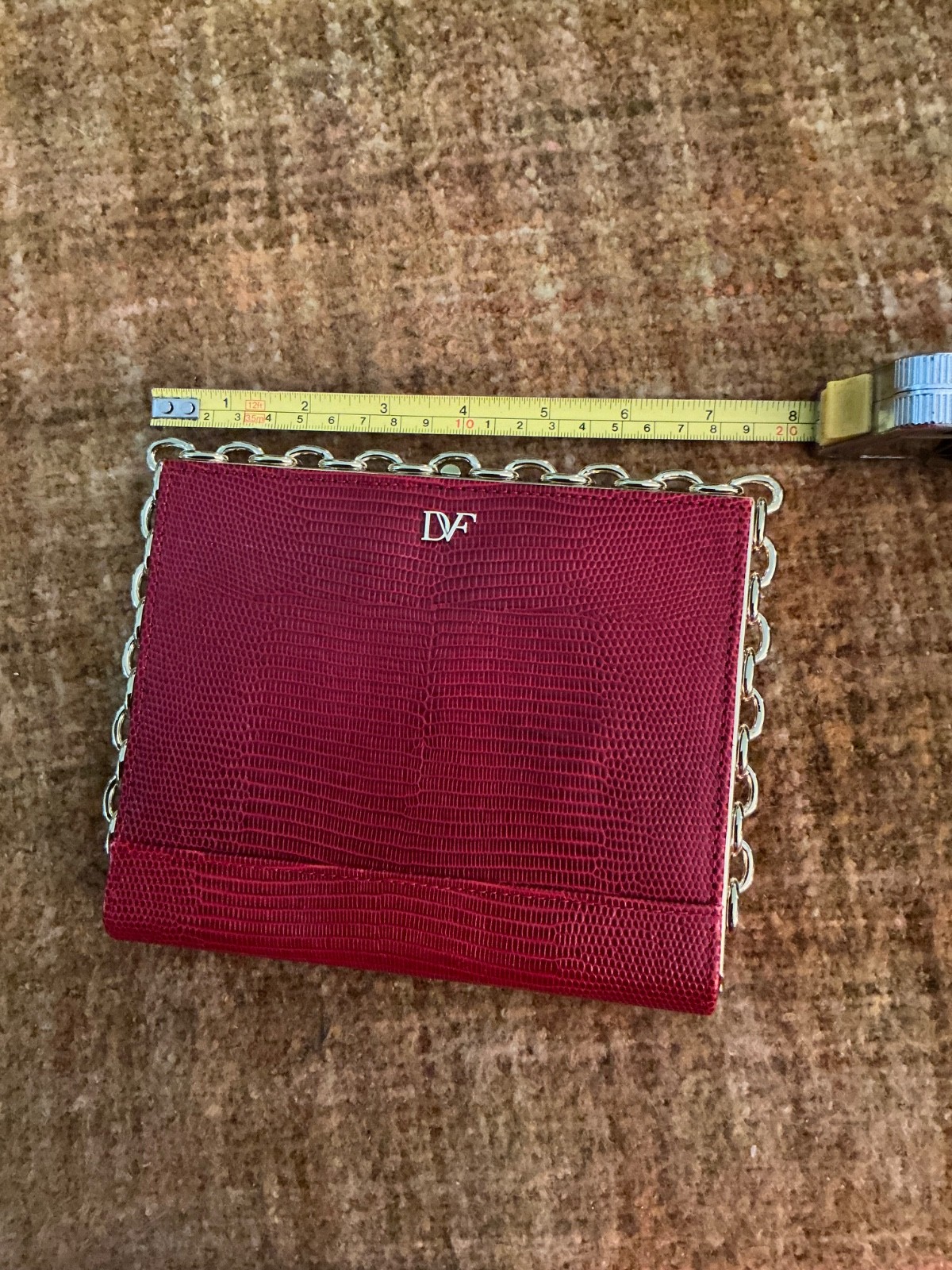 Diane Von Furstenberg DVF Catena Red Lizard Embossed Leather Clutch Purse