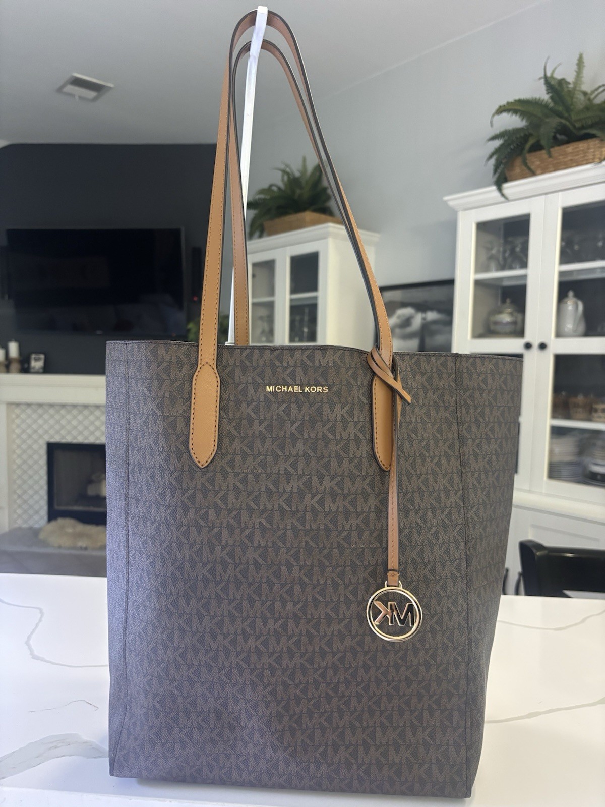 Michael Kors Monogram Sinclair Large Tote Brown And Acorn Color