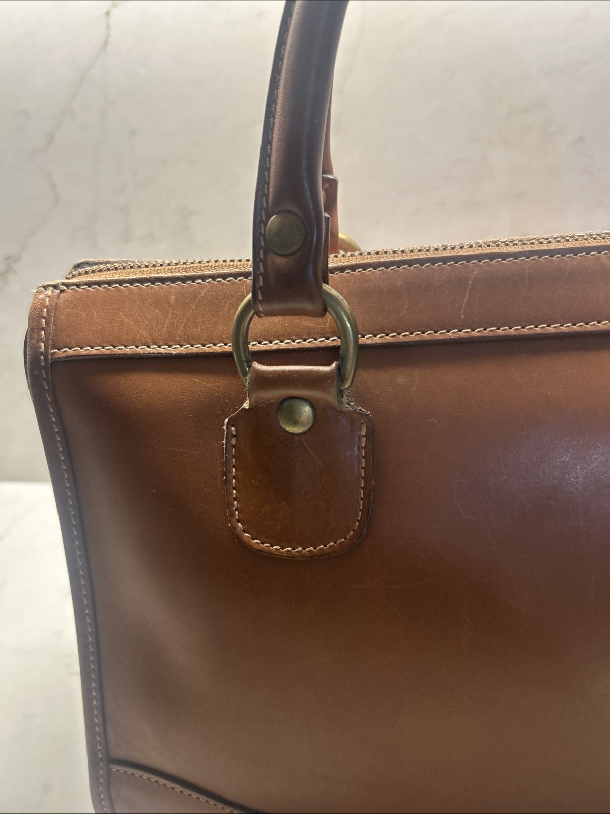 Vintage Ghurka No 16 The Keeper Tan Leather Satchel Bag Top Handle