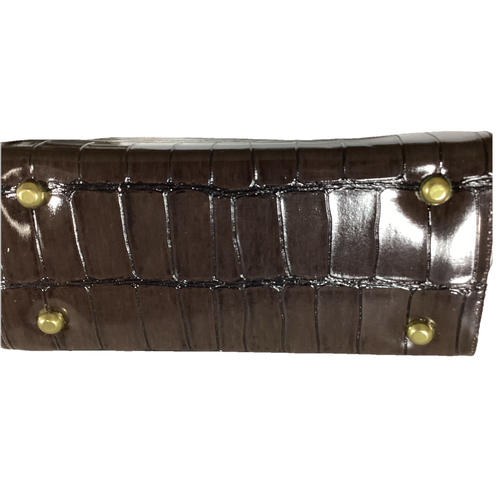Vintage Mock Crock Brown Purse Pocket Book With Adjustable Crossbody Strap Mirro