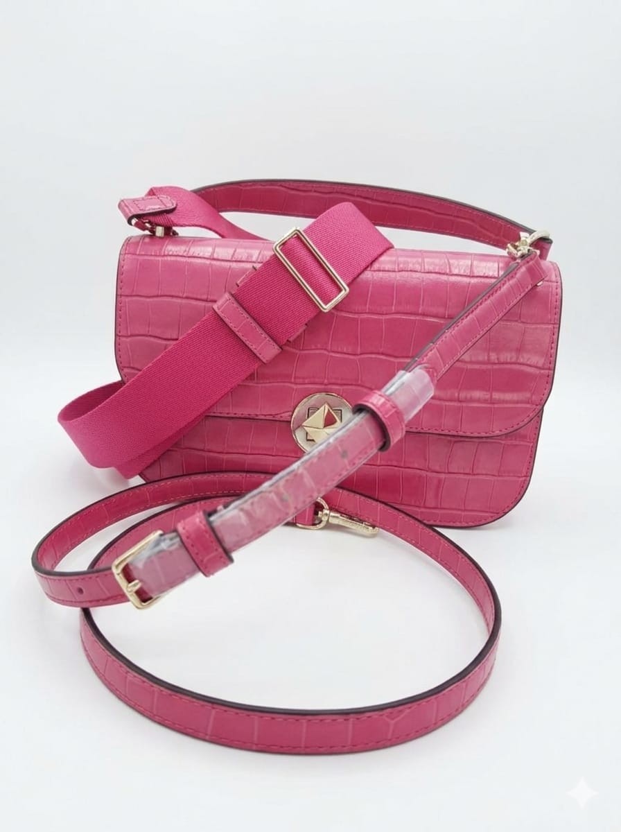Kate Spade Audrey Flap Crossbody Festive Pink Croc Embossed Leather K9375 V095