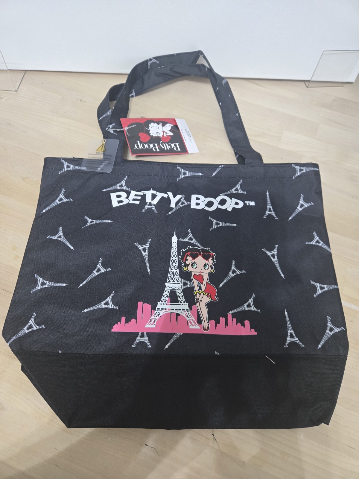 Betty Boop Paris Eiffel Tower Graphic Print Large Tote Zip w/ Pouch, Lined