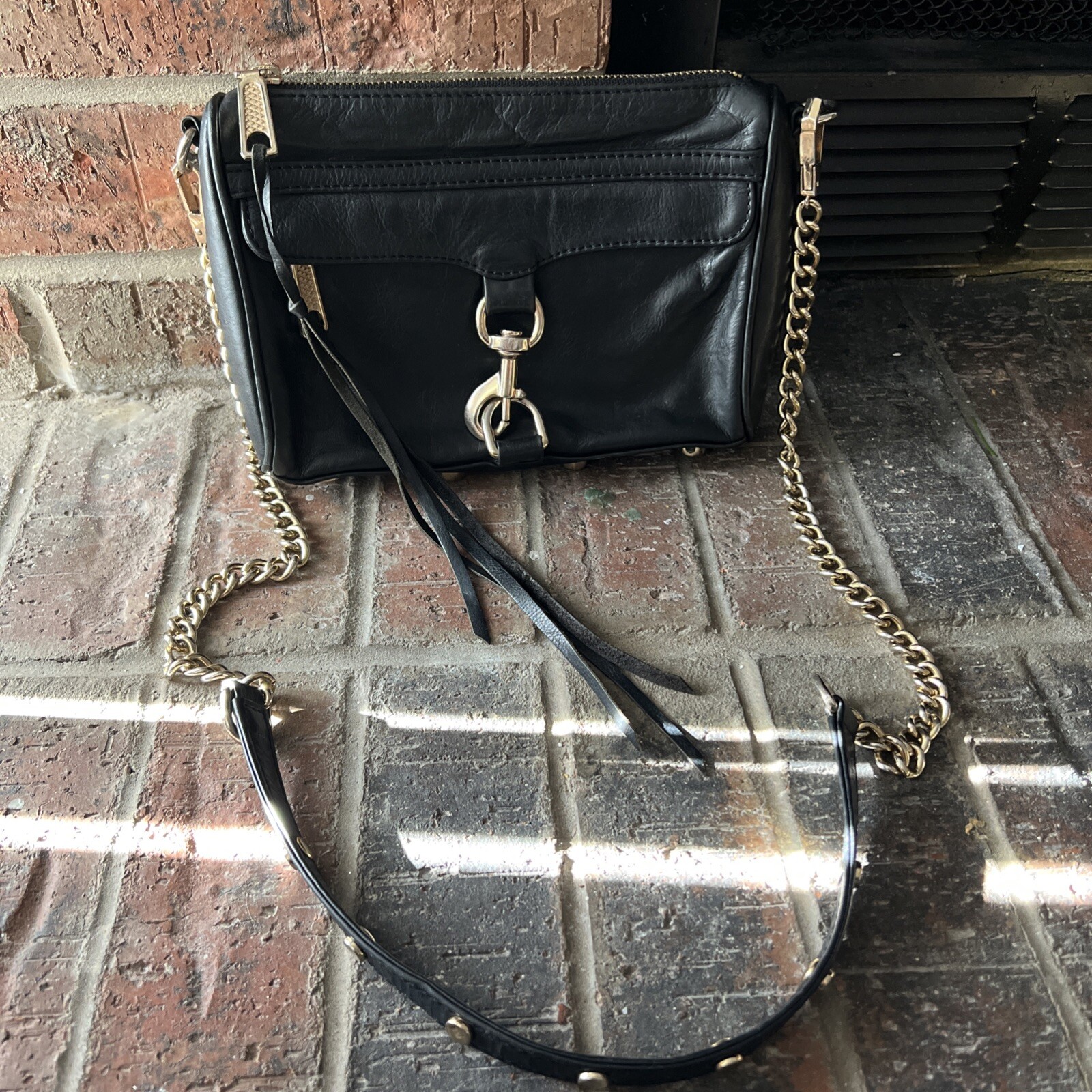Rebecca Minkoff Handbag Mini Mac Crossbody Black Monochrome Color Drench Gold