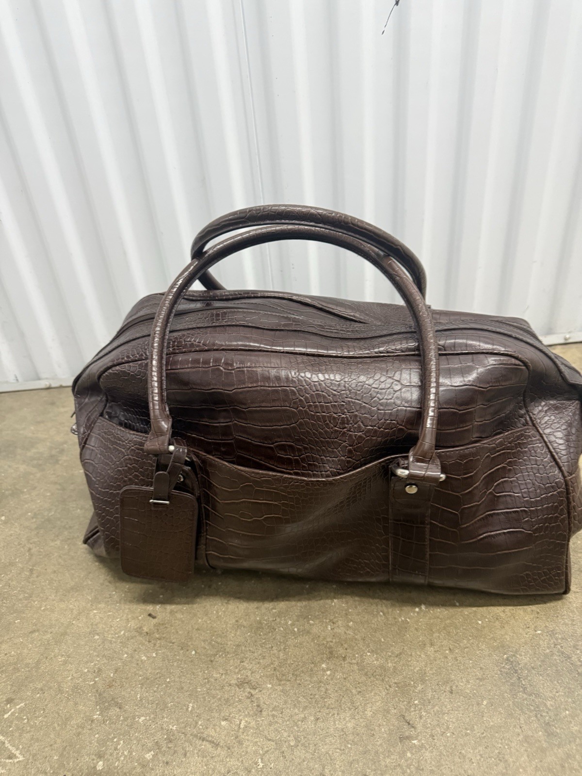Bath And Body Works Tote Bag Faux Leather Croc Brown Travel Duffel Weekender