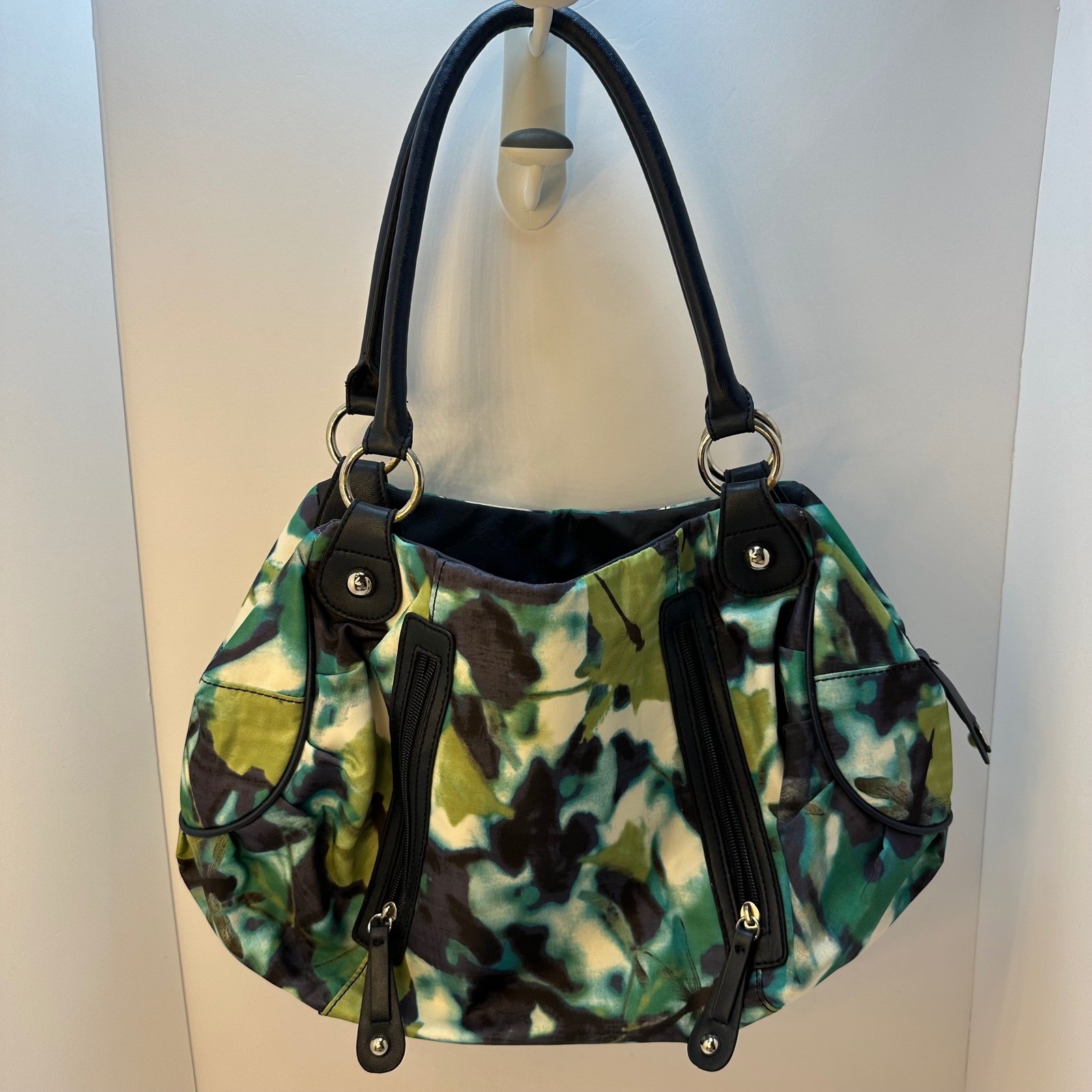 Nine & Co Nine West Green Blue Watercolor Dragonfly Print Shoulder Bag Purse
