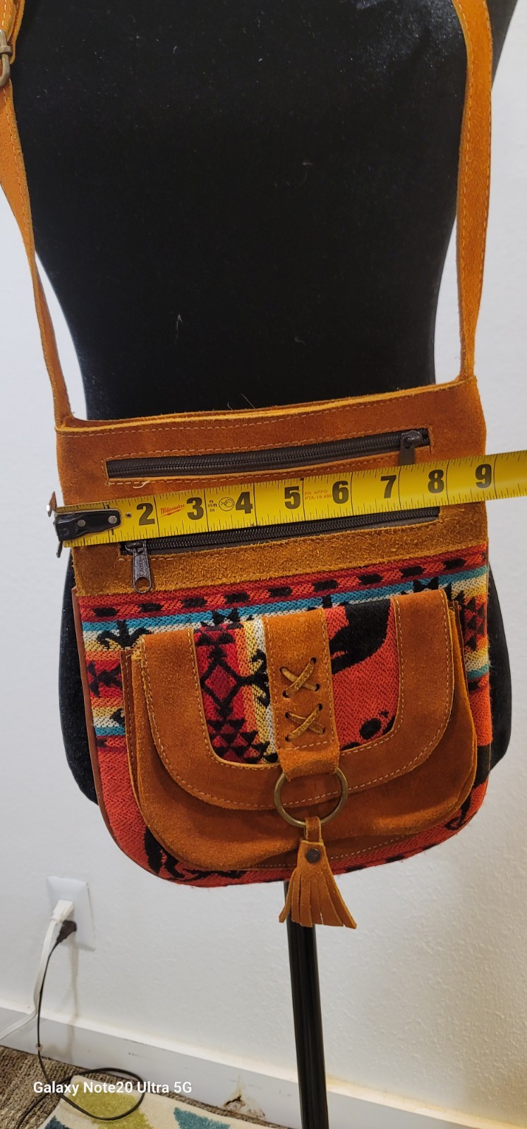Leather Geometric Boho Wolf Crossbody Bag Zip Magnetic Pockets Adjustable Strap