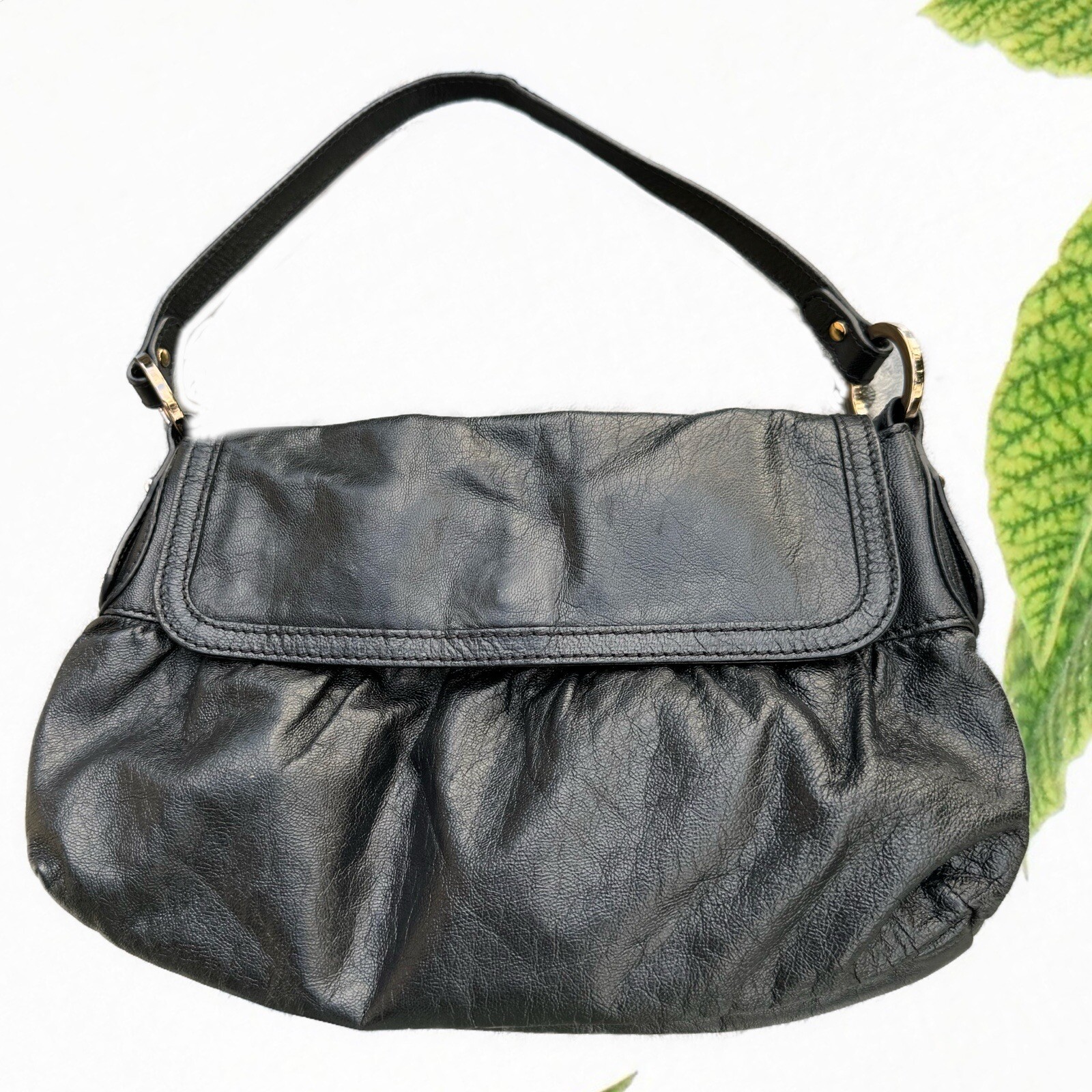 Authentic FENDI Small Zucca Chef Black Leather Shoulder Bag
