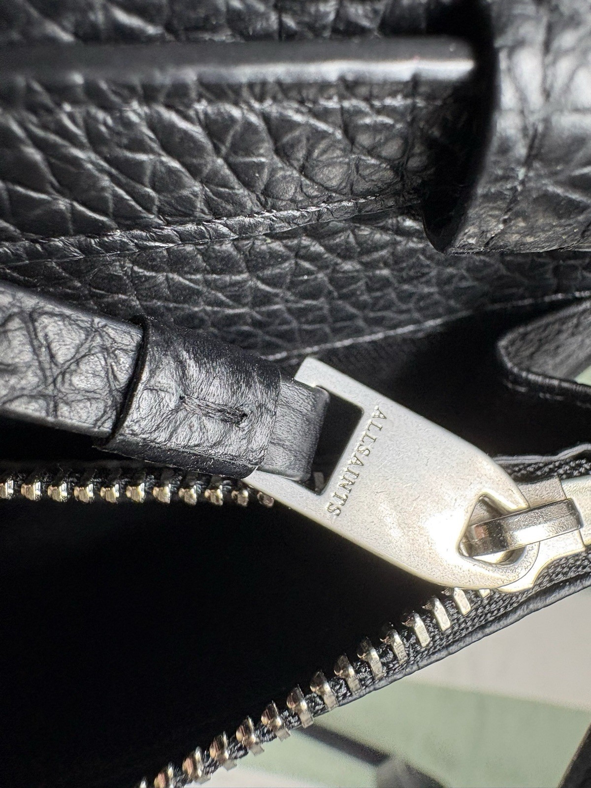 AllSaints Fetch Black Pebbled Leather Crossbody Bag Purse 8”x5.5” Missing Button