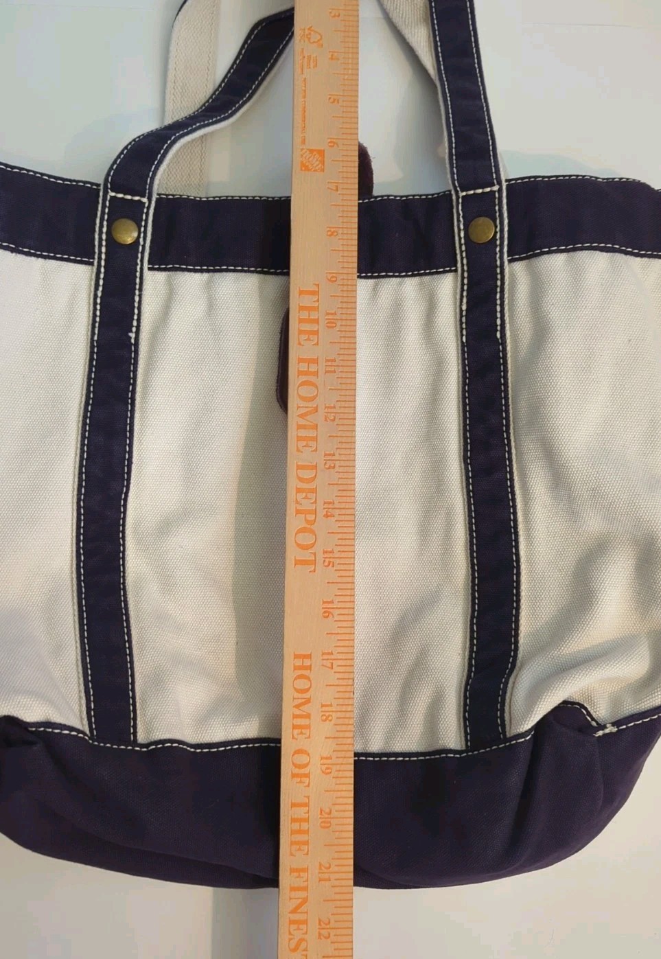 Lands’ End Canvas Tote Bag 1963 White/Blue Heavy-Duty with Pockets and Handles