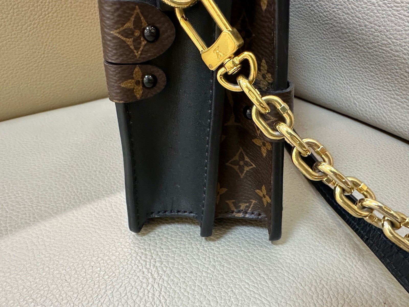 Louis Vuitton Trunk Clutch Monogram Canvas Brown Leather Crossbody Bag Authentic