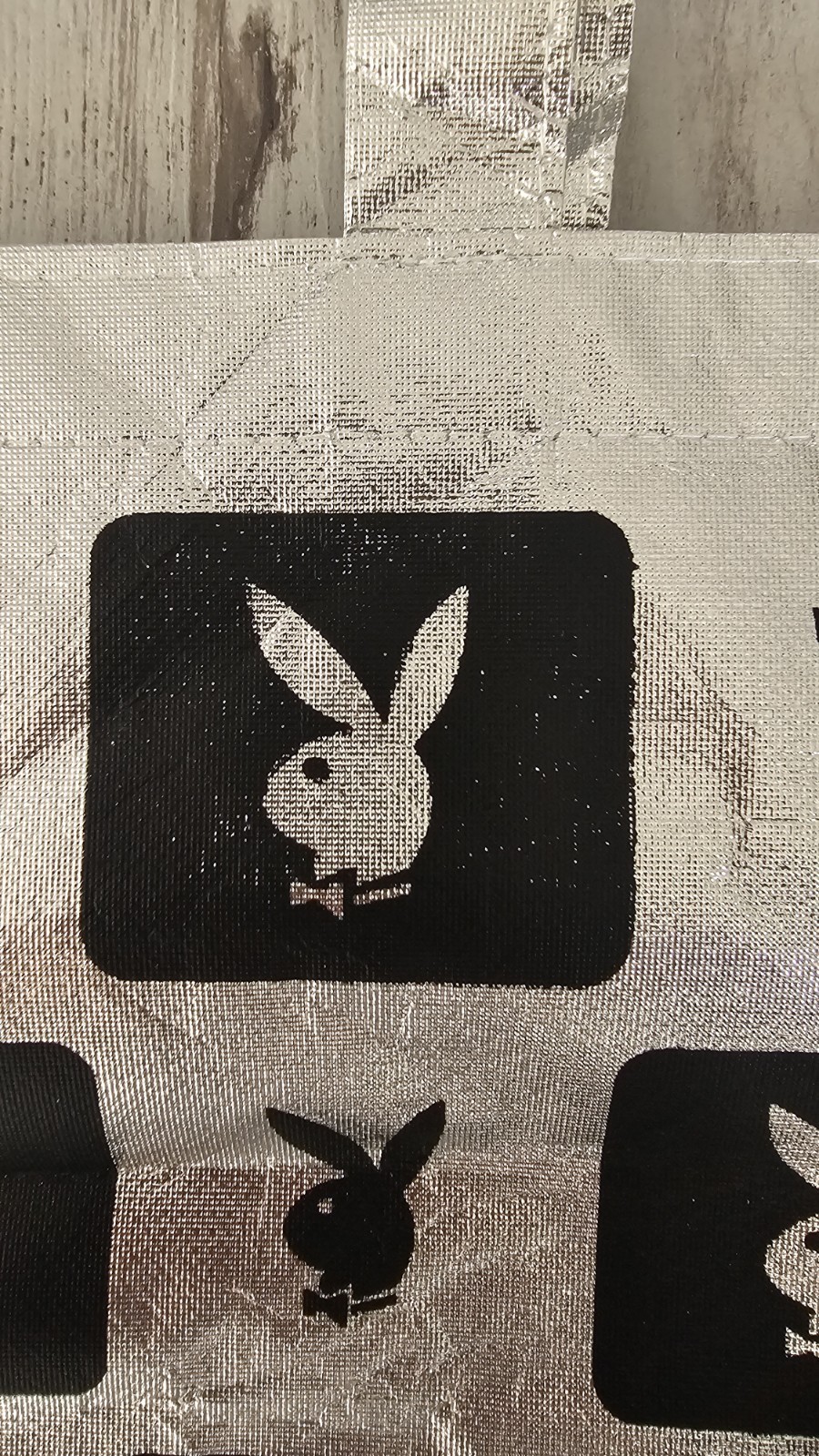 New Playboy Tote Bag Metallic Silver with BLK&Silver Bunny Logos