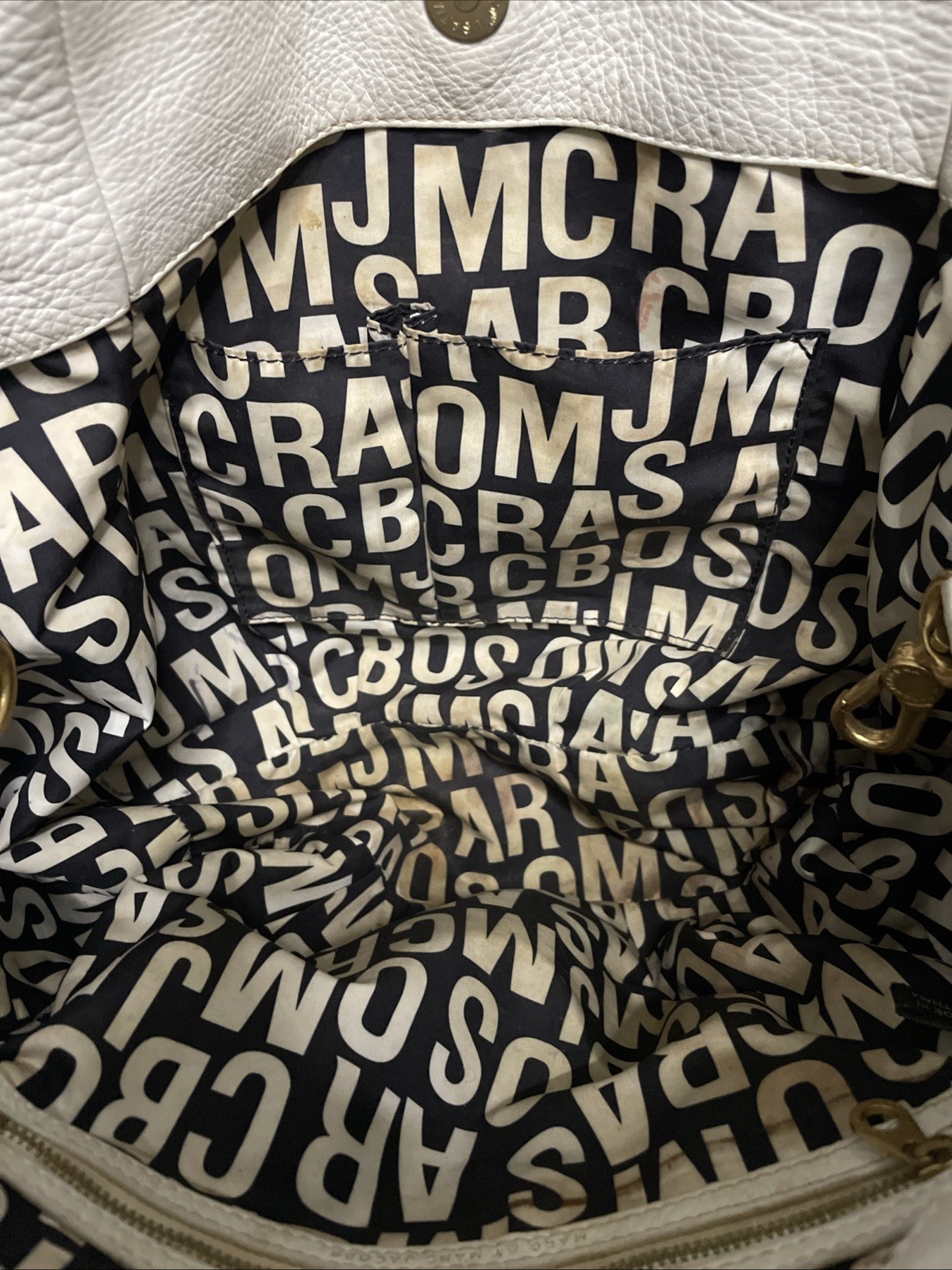 Marc By Marc Jacobs White Pebbled Leather Classic Q Fran Hobo Hand Bag Purse